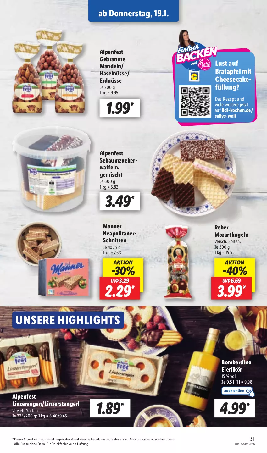 Aktueller Prospekt Lidl - Aktionsprospekt - von 16.01 bis 21.01.2023 - strona 33 - produkty: angebot, apfel, cheesecake, eier, eierlikör, eis, erdnüsse, Kugel, likör, mandel, mandeln, Manner, reis, rezept, Schaumzucker, schnitten, Ti, waffeln, ZTE, zucker