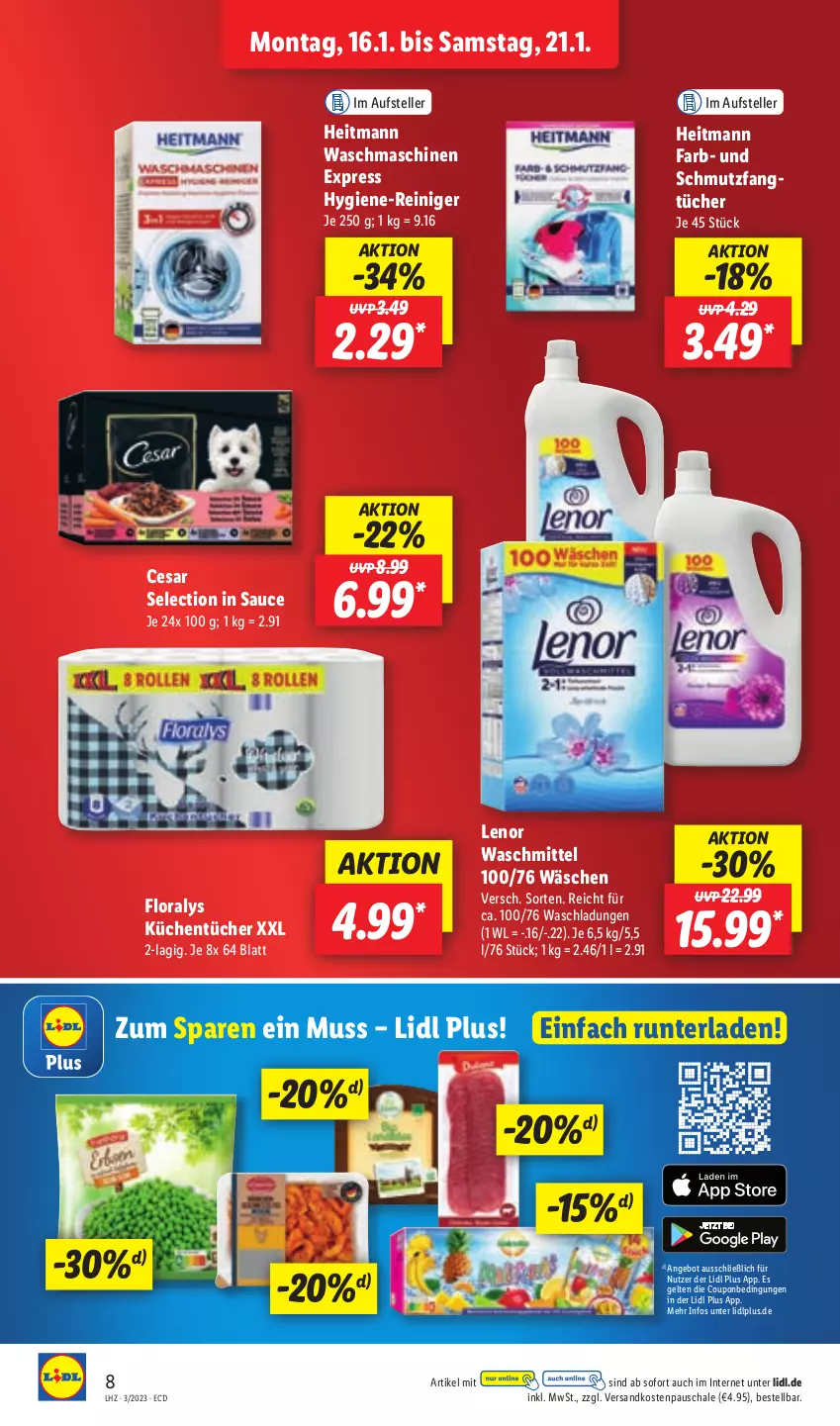 Aktueller Prospekt Lidl - Aktionsprospekt - von 16.01 bis 21.01.2023 - strona 8 - produkty: angebot, coupon, elle, Fangtücher, Floralys, heitmann, hygiene-reiniger, küche, Küchen, küchentücher, lenor, lenor waschmittel, ndk, reiniger, sauce, Schal, Schale, teller, Ti, tücher, waschmaschine, waschmaschinen, waschmittel