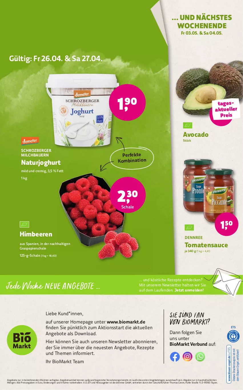 Aktueller Prospekt Denns Biomarkt - von 24.04 bis 07.05.2024 - strona 12 - produkty: angebot, angebote, auer, avocado, Bau, Bauer, beere, beeren, Berger, bio, decke, dennree, drucker, eis, elle, Engel, himbeer, himbeere, himbeeren, joghur, joghurt, kerze, Laufen, LG, milch, natur, naturjoghurt, Omep, papier, reis, rezept, rezepte, sauce, Schal, Schale, Ti, tomate, tomaten, tomatensauce, ZTE