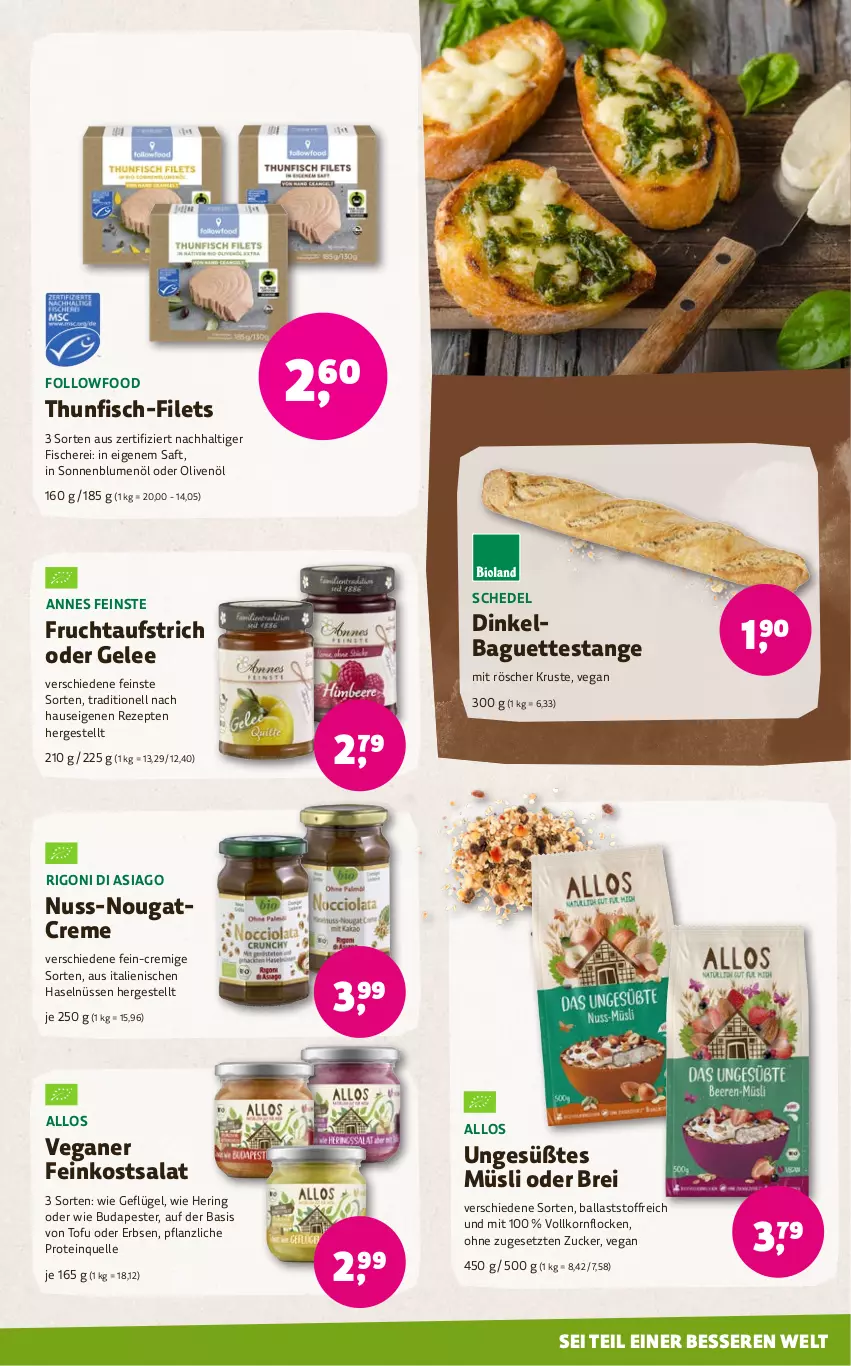 Aktueller Prospekt Denns Biomarkt - von 24.04 bis 07.05.2024 - strona 9 - produkty: aufstrich, baguette, baguettes, ball, blume, blumen, blumenöl, Brei, creme, elle, erbsen, feinkost, filet, filets, fisch, fische, Fischer, frucht, fruchtaufstrich, Geflügel, gelee, hering, korn, müsli, Nougatcreme, nuss, olive, oliven, olivenöl, rezept, rezepte, ring, saft, salat, Schere, sonnenblume, sonnenblumen, sonnenblumenöl, thunfisch, Ti, Tofu, ZTE, zucker