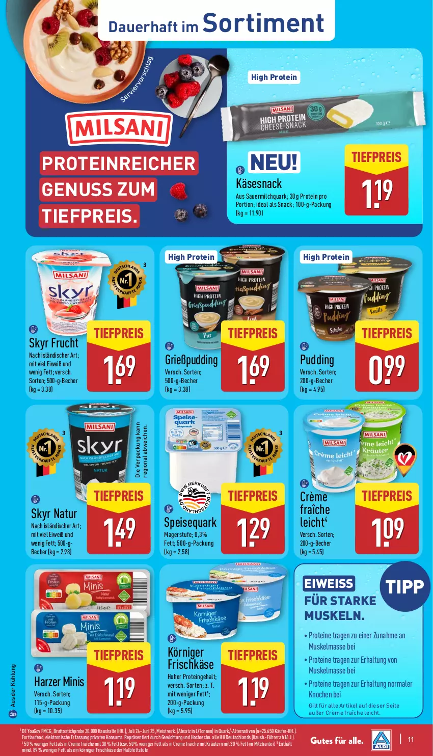 Aktueller Prospekt Aldi Nord - Von Montag - von 03.11 bis 08.11.2025 - strona 11 - produkty: auer, Becher, brut, creme, crème fraîche, eis, Elektro, frischkäse, frucht, HP, Käse, Körniger Frischkäse, kräuter, kräutern, Laufen, milch, natur, nuss, pudding, quark, reis, Skyr, snack, speisequark, Ti, tiefpreis, Yo