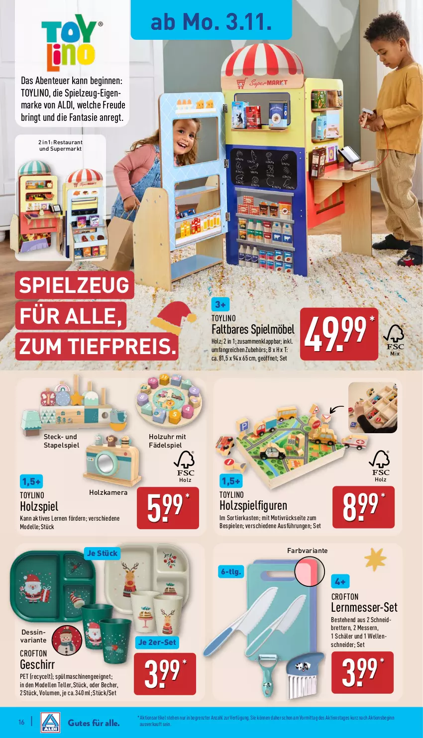 Aktueller Prospekt Aldi Nord - Von Montag - von 03.11 bis 08.11.2025 - strona 16 - produkty: aldi, Becher, Crofton, dell, eis, elle, ente, fanta, geschirr, gin, Holz, kamera, LG, messer, möbel, Mode, reis, Ria, ring, Spiele, spielzeug, spülmaschinen, teller, Ti, tiefpreis, uhr, ZTE