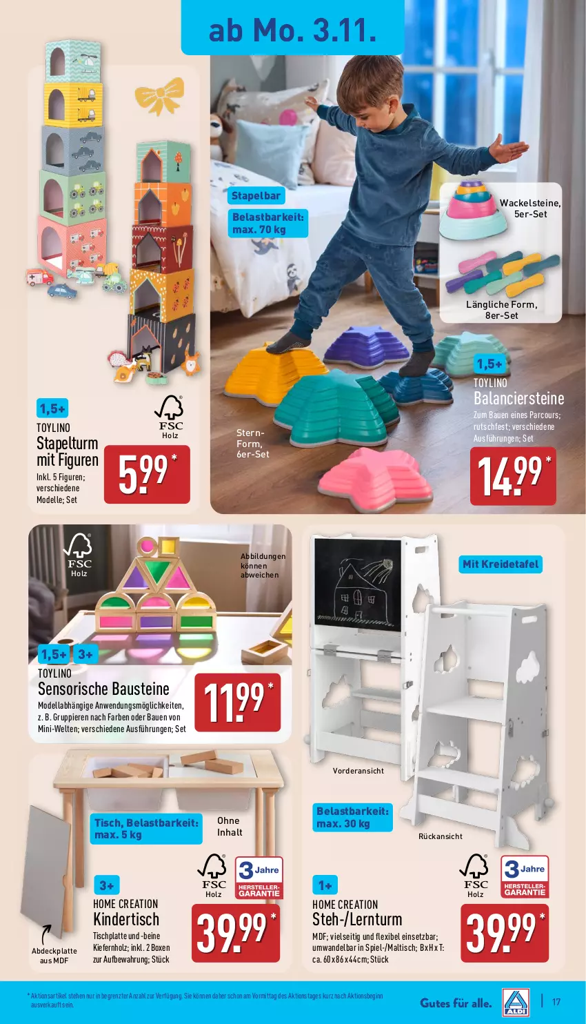 Aktueller Prospekt Aldi Nord - Von Montag - von 03.11 bis 08.11.2025 - strona 17 - produkty: aust, Bau, dell, elle, gin, Holz, HP, Kinder, Kreide, latte, Mode, Ti, tisch, tischplatte, ZTE