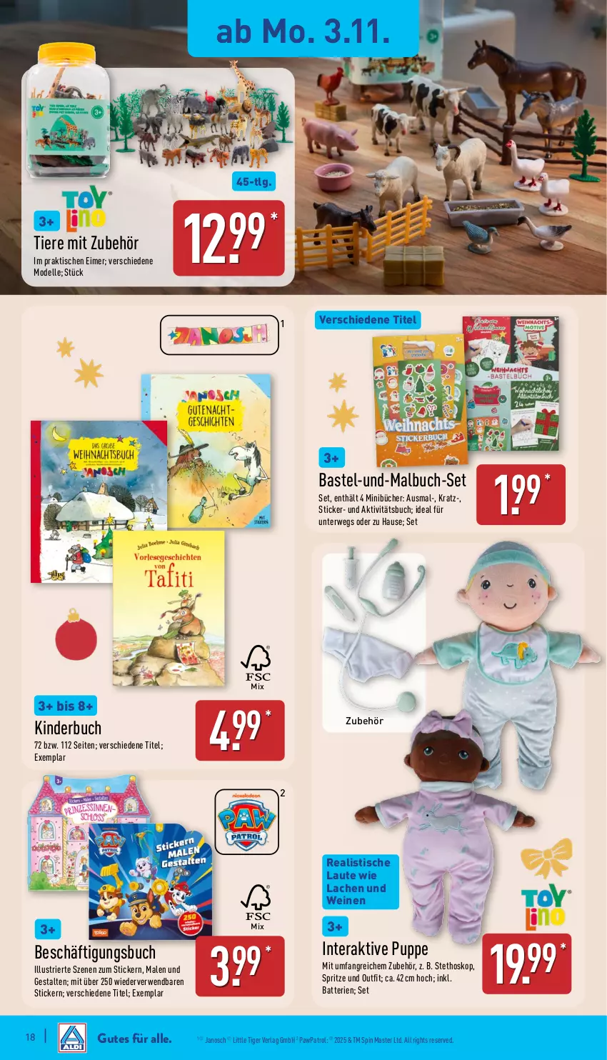 Aktueller Prospekt Aldi Nord - Von Montag - von 03.11 bis 08.11.2025 - strona 18 - produkty: batterie, batterien, buch, dell, eimer, elle, Janosch, Kinder, Kinderbuch, LG, Malbuch, Mode, Puppe, rwe, Ti, Tiere, tisch, wein, weine