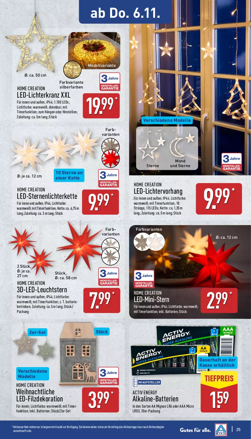 Aktueller Prospekt Aldi Nord - Von Montag - von 03.11 bis 08.11.2025 - strona 29 - produkty: auer, batterie, batterien, dekoration, dell, eis, elle, gin, Kette, Kranz, led-licht, leds, lichterkette, Lichtervorhang, Mode, reis, Ria, teller, Ti, tiefpreis, timer, ZTE