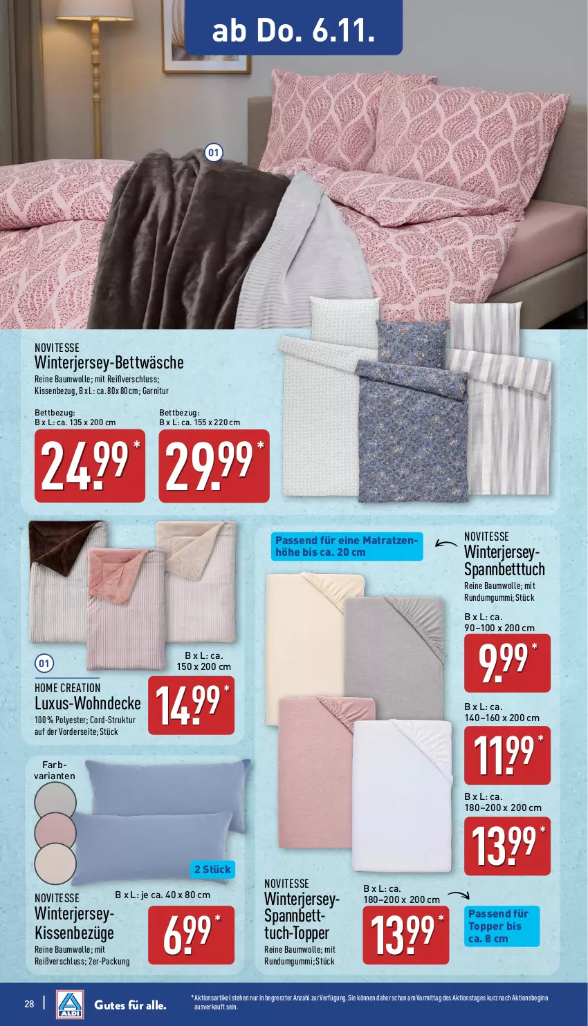 Aktueller Prospekt Aldi Nord - Von Montag - von 03.11 bis 08.11.2025 - strona 32 - produkty: Bau, baumwolle, bett, Betttuch, bettwäsche, decke, garnitur, gin, jersey-bettwäsche, kissen, Kissenbezug, matratze, matratzen, reine baumwolle, Ria, spannbetttuch, Ti, topper, tuc, wolle, ZTE