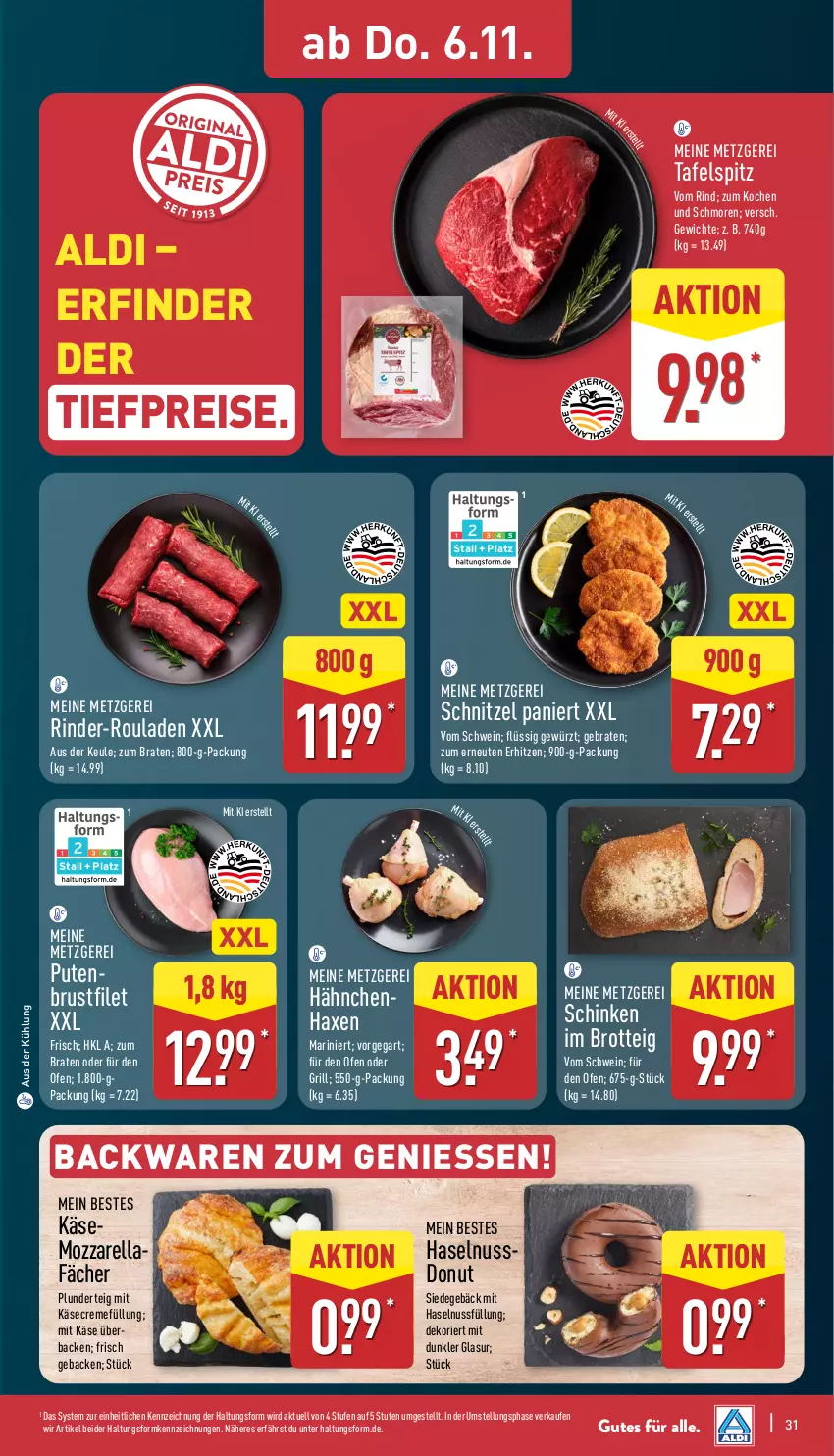 Aktueller Prospekt Aldi Nord - Von Montag - von 03.11 bis 08.11.2025 - strona 35 - produkty: aldi, axe, backwaren, bio, braten, brot, brustfilet, creme, Donut, eis, filet, geback, gewürz, grill, haselnuss, Haxe, Käse, mozzarella, nuss, Ofen, Plunder, pute, reis, rel, rind, rinder, rinder-rouladen, rouladen, schinken, schnitzel, schwein, ssd, tafelspitz, Ti, tiefpreis, wein