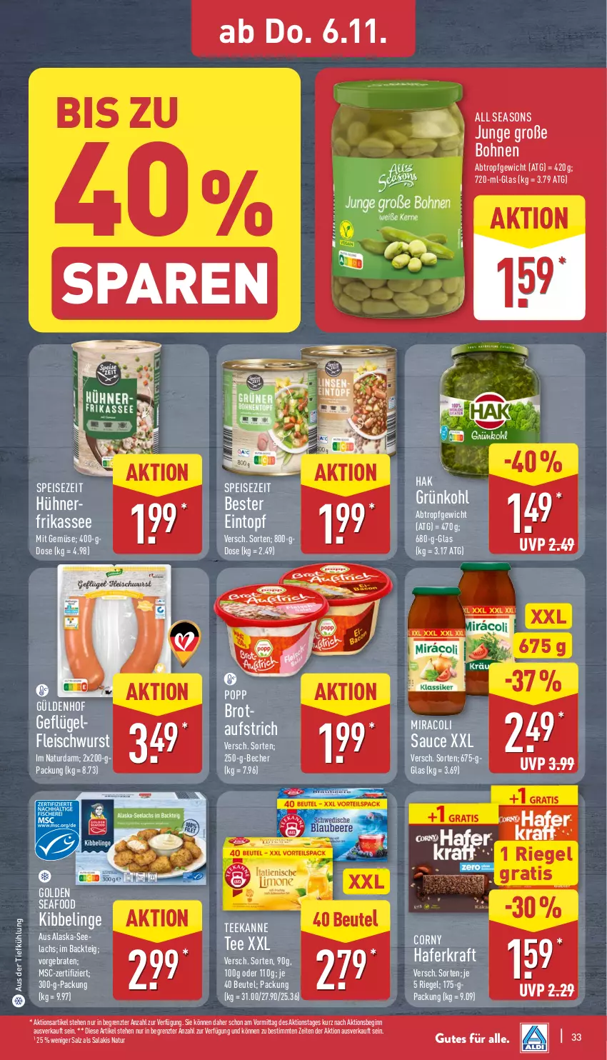 Aktueller Prospekt Aldi Nord - Von Montag - von 03.11 bis 08.11.2025 - strona 37 - produkty: aufstrich, aus der tiefkühlung, Becher, beutel, bohne, bohnen, braten, brot, corny, eintopf, eis, fleisch, Geflügel, gin, hafer, hühner, kraft, lachs, miracoli, mit gemüse, natur, Popp, riegel, salakis, salz, sauce, tee, teekanne, Ti, topf, wurst, ZTE