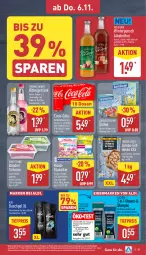 Gazetka promocyjna Aldi Nord - Von Montag - Gazetka - ważna od 08.11 do 08.11.2025 - strona 39 - produkty: aldi, alkohol, axe, axe duschgel, beutel, coca-cola, cola, durstlöscher, duschgel, eis, eistee, elle, erde, flasche, frucht, getränk, gin, jumbo, pilze, reis, Schal, Schale, shampoo, Sport, Sweetland, tee, teller, thomas henry, Ti, tiefpreis, ZTE, zucker