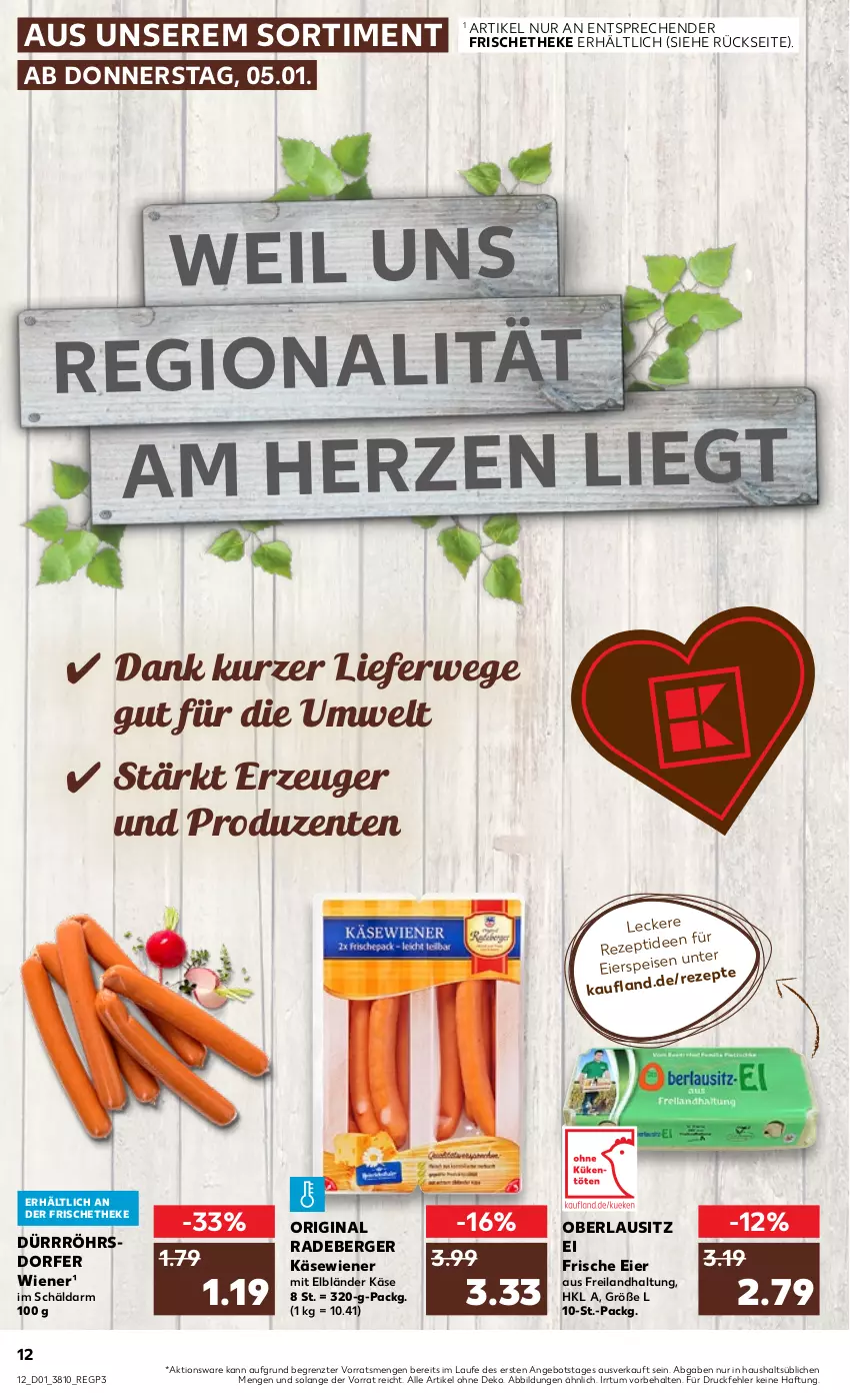 Aktueller Prospekt Kaufland - von 05.01 bis 11.01.2023 - strona 12 - produkty: angebot, Berger, eier, eis, ente, gin, Käse, radeberger, rezept, rezepte, rwe, Ti, wiener, ZTE