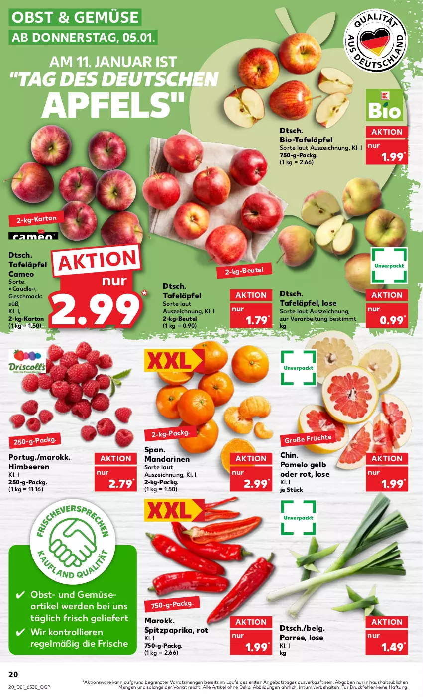 Aktueller Prospekt Kaufland - von 05.01 bis 11.01.2023 - strona 20 - produkty: angebot, apfel, beere, beeren, beutel, bio, erde, himbeer, himbeere, himbeeren, LG, mac, mandarine, mandarinen, obst, paprika, Pomelo, Spitzpaprika, tafeläpfel, Ti, trolli, und gemüse, ZTE