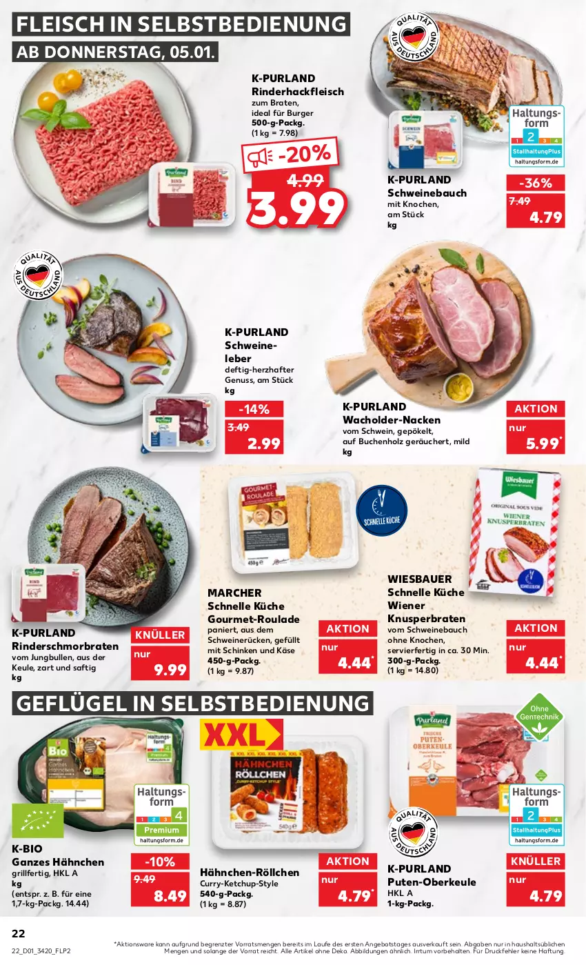 Aktueller Prospekt Kaufland - von 05.01 bis 11.01.2023 - strona 22 - produkty: angebot, auer, Bau, Bauer, bio, braten, buch, burger, curry, eis, elle, fleisch, fleisch in selbstbedienung, Geflügel, grill, hackfleisch, Holz, jungbullen, Käse, ketchup, küche, nuss, purland, pute, rind, rinder, rinderhackfleisch, saft, schinken, schmorbraten, schwein, schweine, Schweinebauch, Schweineleber, schweinerücken, Ti, wein, weine, wiener, wiesbauer, ZTE