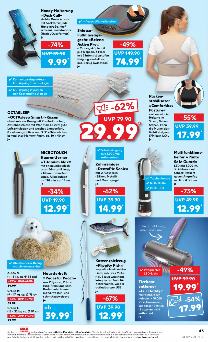 Aktueller Prospekt Kaufland - von 05.01 bis 11.01.2023 - strona 43 - produkty: akku, asti, aust, batterie, batterien, bett, edelstahl, eis, erde, fisch, Handy, kissen, Lampe, led-licht, Liege, Massagegerät, minze, ndk, Plüsch, Rauch, reiniger, Reinigung, reis, Ria, ring, Schal, schuhe, spiegel, spielzeug, Stier, Tasche, taschen, taschenlampe, Ti, usb, versandkostenfrei, wasser