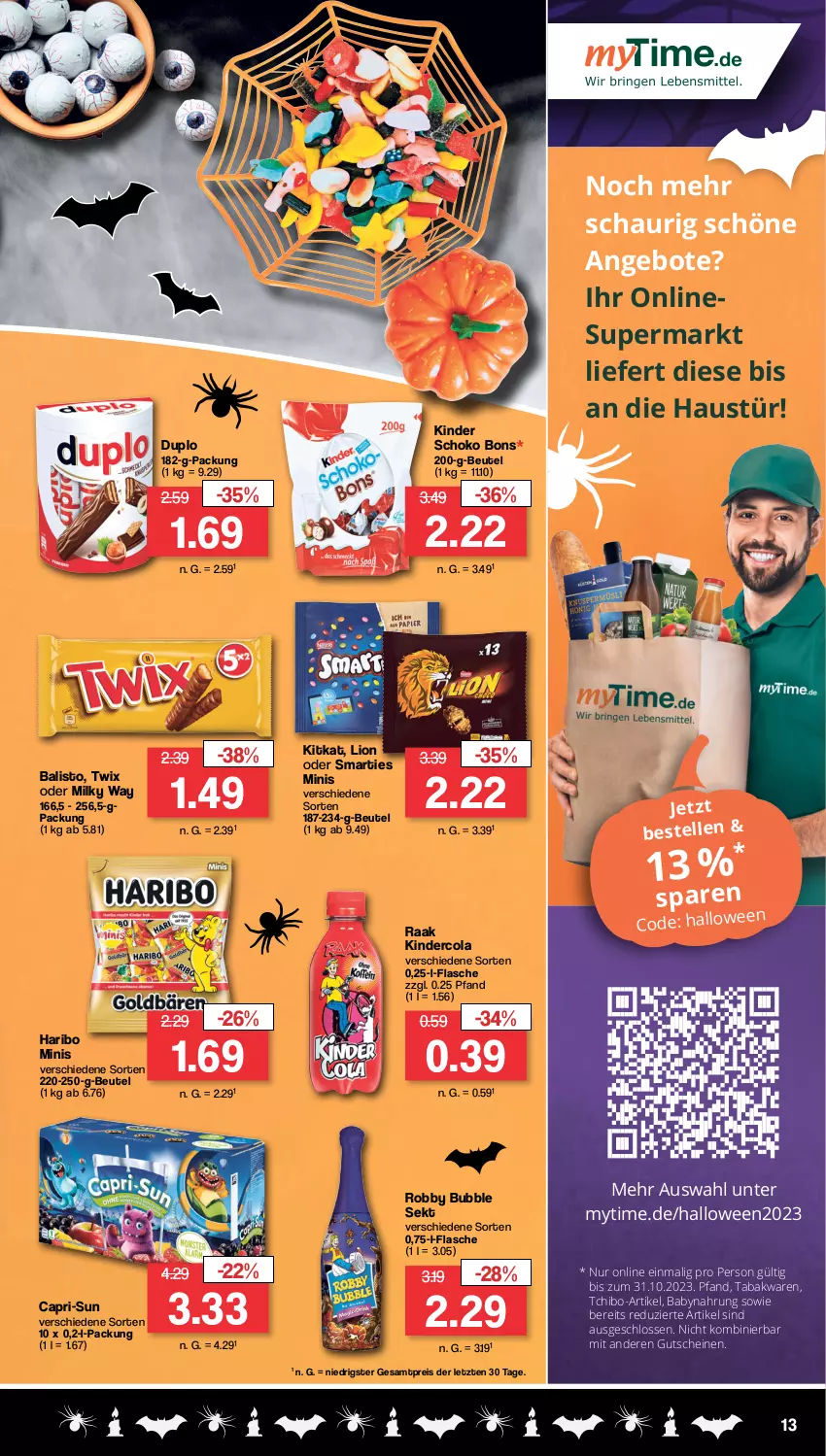 Aktueller Prospekt Famila - Prospekte - von 23.10 bis 28.10.2023 - strona 13 - produkty: angebot, angebote, aust, Babynahrung, balisto, beutel, Cap, capri-sun, cola, duplo, eis, elle, flasche, gutschein, gutscheine, haribo, Kinder, kitkat, lion, milky way, reis, robby, schoko, sekt, smarties, Tchibo, Ti, twix, ZTE