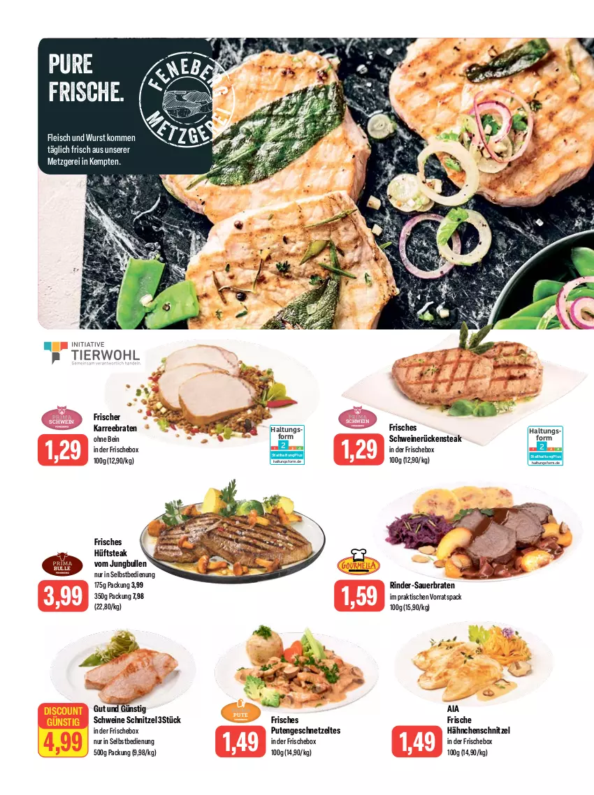 Aktueller Prospekt Feneberg - Prospekte - von 21.09 bis 23.09.2023 - strona 2 - produkty: auer, braten, discount, eis, fleisch, Frische Hähnchen, geschnetzeltes, Hähnchenschnitzel, hüftsteak, jungbullen, pute, Putengeschnetzeltes, rind, rinder, Rückensteak, schnitzel, schwein, schweine, schweinerücken, steak, Ti, tisch, wein, weine, wurst, Zelt