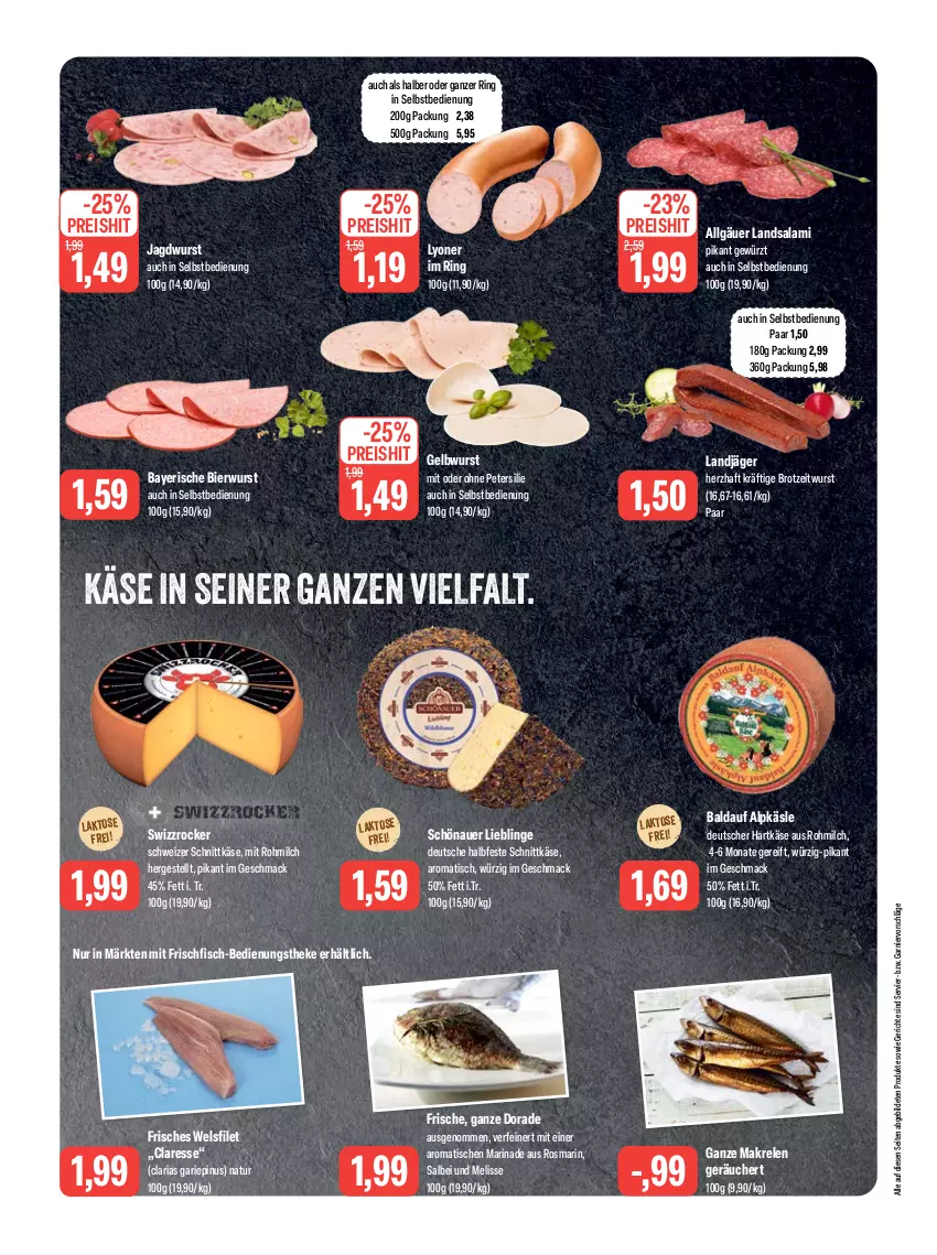 Aktueller Prospekt Feneberg - Prospekte - von 21.09 bis 23.09.2023 - strona 4 - produkty: auer, bier, brot, Dorade, eis, filet, fisch, frischfisch, garnier, gewürz, hartkäse, jagdwurst, Käse, landjäger, LG, lyoner, mac, Makrele, marinade, milch, natur, petersilie, reis, rel, Ria, ring, rosmarin, salami, schnittkäse, schweizer schnittkäse, Swizzrocker, Ti, tisch, Wels, wurst, Yo