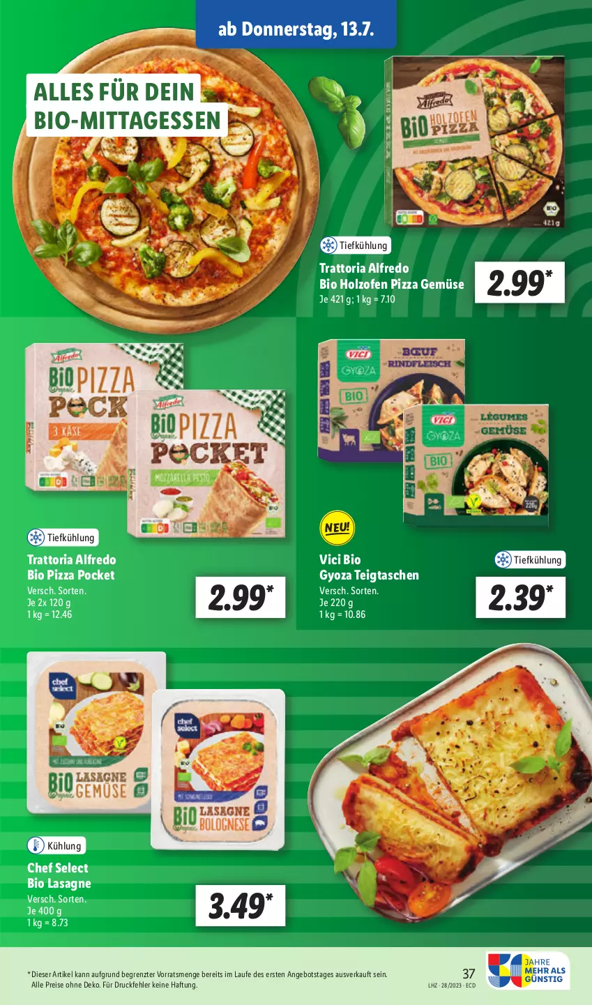 Aktueller Prospekt Lidl - Aktionsprospekt - von 10.07 bis 15.07.2023 - strona 43 - produkty: angebot, bio, eis, Holz, lasagne, Ofen, pizza, reis, Ria, Tasche, taschen, Ti, Yo, ZTE