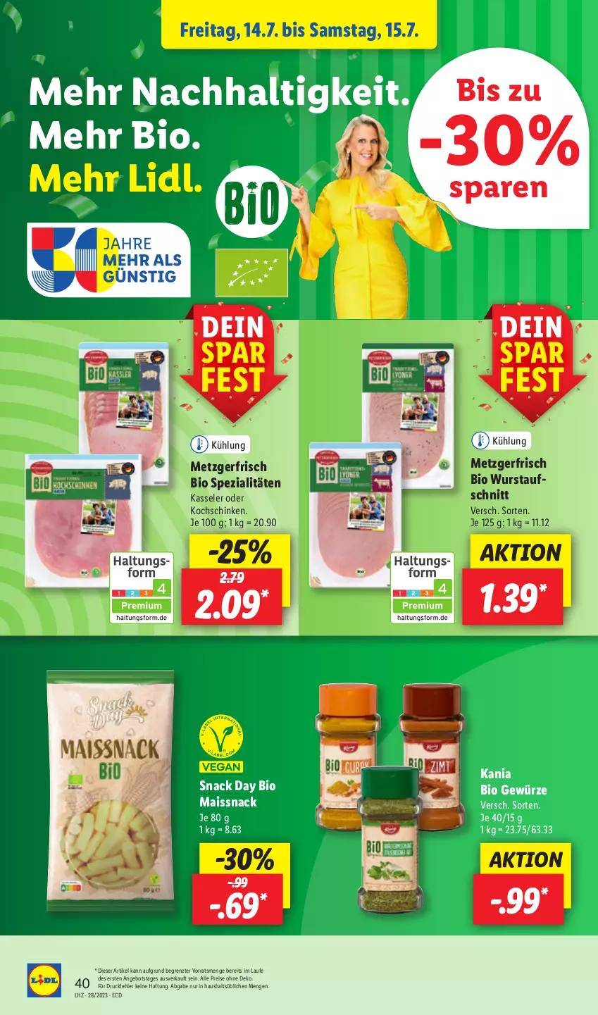 Aktueller Prospekt Lidl - Aktionsprospekt - von 10.07 bis 15.07.2023 - strona 46 - produkty: angebot, aufschnitt, bio, drucker, eis, Engel, gewürz, kasseler, kerze, kochschinken, mais, papier, reis, schinken, snack, Spezi, Ti, wurst, ZTE