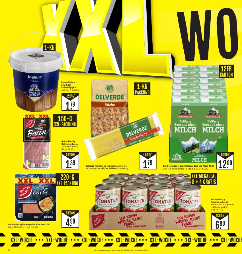 Aktueller Prospekt E Center - Angebote der Woche - von 18.09 bis 23.09.2023 - strona 2 - produkty: bacon, eimer, eis, erde, joghur, joghurt, korn, lachs, milch, reis, rwe, teigwaren, Ti, tomate, tomaten, vollmilch, xxl-packung, ZTE