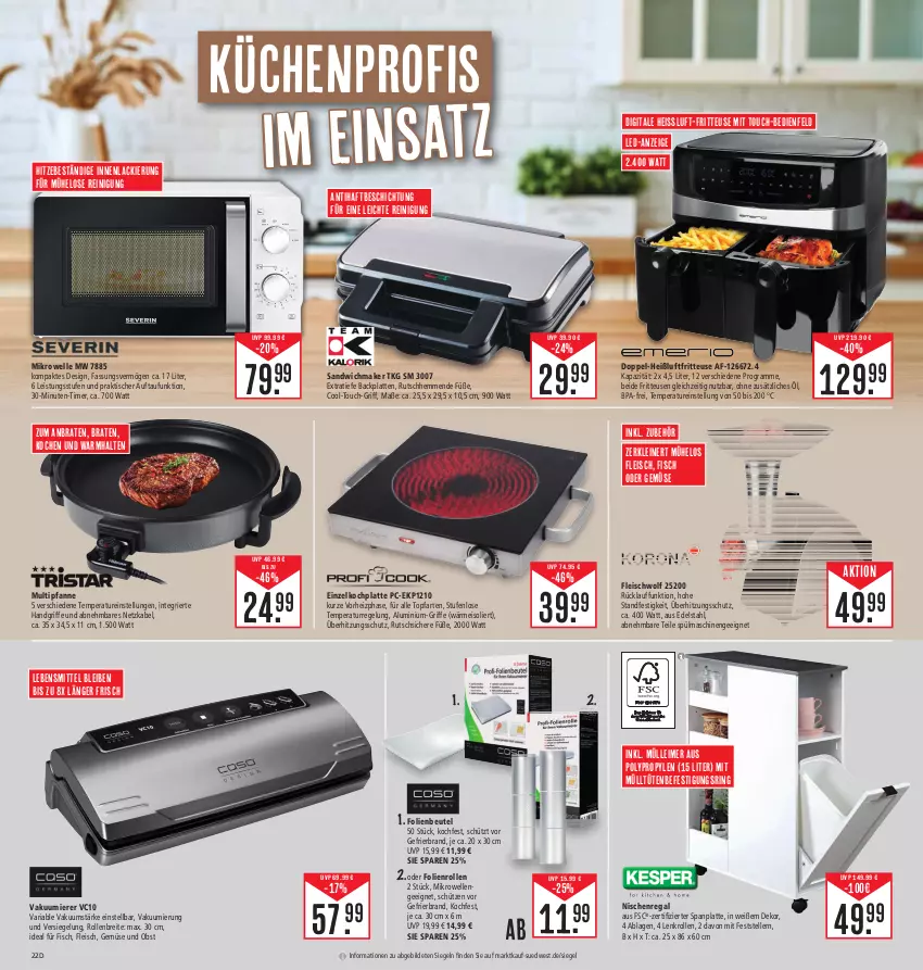 Aktueller Prospekt E Center - Angebote der Woche - von 18.09 bis 23.09.2023 - strona 22 - produkty: beutel, braten, Brei, edelstahl, eimer, eis, elle, fisch, fleisch, fritteuse, Heißluftfritteuse, HP, küche, Küchen, küchenprofi, lack, latte, lebensmittel, leimer, leine, mikrowelle, obst, pfanne, regal, Reinigung, Ria, ring, sandwich, Schütze, spülmaschinen, teller, Ti, timer, tisch, topf, Tüte, überhitzungsschutz, Vakuumierer