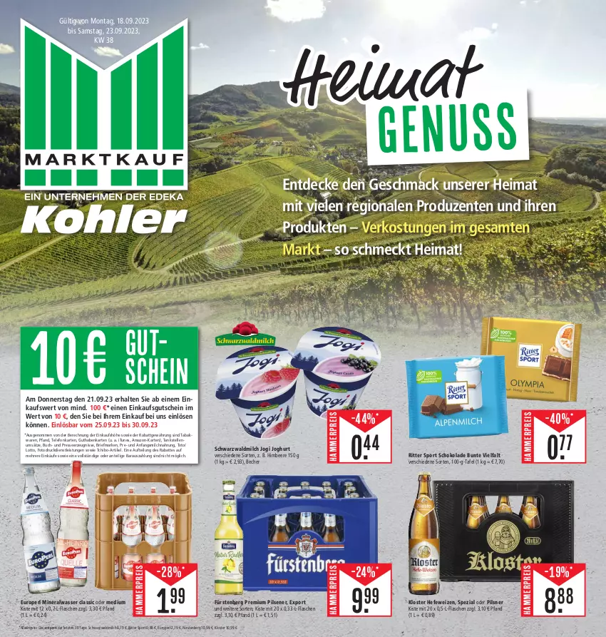 Aktueller Prospekt E Center - Angebote der Woche - von 18.09 bis 23.09.2023 - strona 35 - produkty: Alwa, Becher, beere, brie, buch, decke, eis, elle, ente, flasche, Fürstenberg, guthabenkarte, gutschein, Hefe, hefeweizen, himbeer, himbeere, joghur, joghurt, mac, milch, mineralwasser, Mineralwasser Classic, nuss, pils, pilsener, pilsner, premium pils, reis, ritter, ritter sport, schoko, schokolade, Spezi, Sport, Tchibo, telefon, Ti, wasser, ZTE