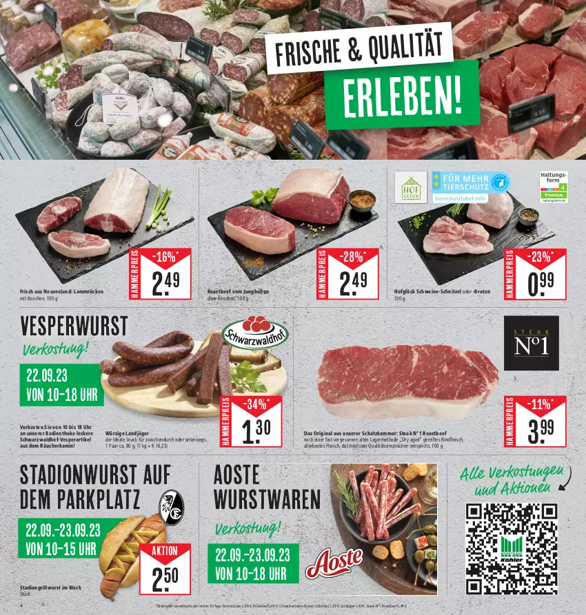 Aktueller Prospekt E Center - Angebote der Woche - von 18.09 bis 23.09.2023 - strona 38 - produkty: beef, braten, eis, Elan, fleisch, Germ, gin, grill, Grillwurst, jungbullen, Kamin, lamm, Lammrücken, landjäger, reis, rind, rindfleisch, roastbeef, rwe, schnitzel, schwein, schweine, schweine-schnitzel, schweinerücken, snack, steak, Ti, uhr, weck, wein, weine, wurst, ZTE