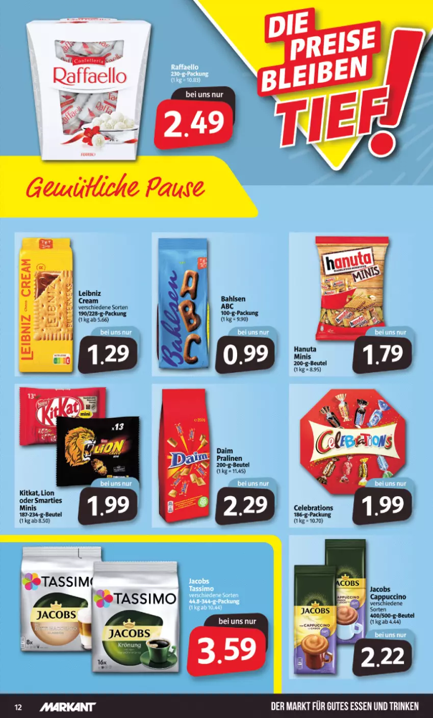 Aktueller Prospekt Markant - Prospekte - von 04.07 bis 09.07.2022 - strona 12 - produkty: bahlsen, beutel, gutes essen, jacobs, kitkat, lion, raffaello, sim, smarties, tassimo, Ti