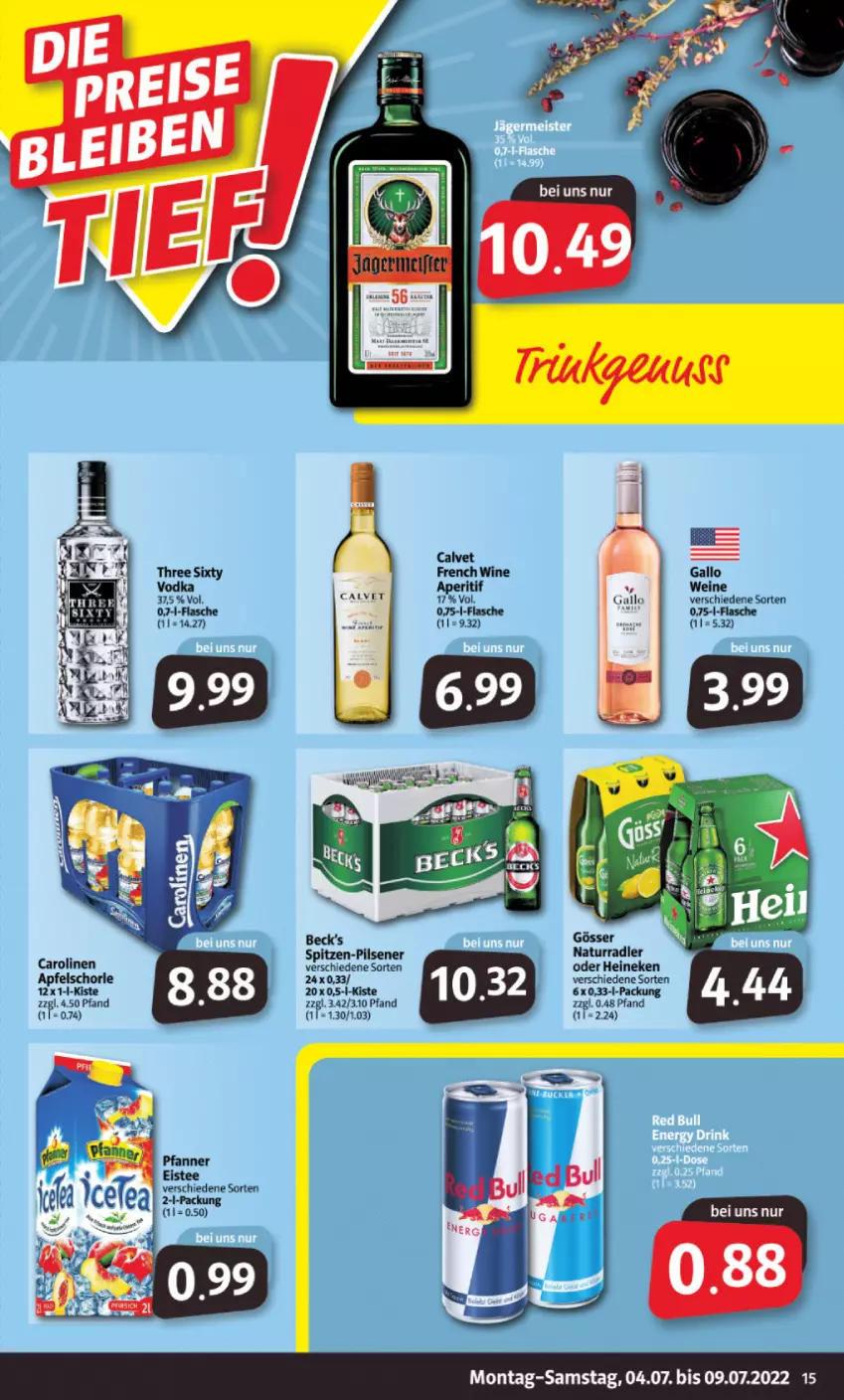 Aktueller Prospekt Markant - Prospekte - von 04.07 bis 09.07.2022 - strona 15 - produkty: apfel, Apfelschorle, eis, eistee, flasche, gallo, heineken, natur, nuss, pfanne, Pfanner, pils, pilsener, schorle, tee, Ti, wein, weine