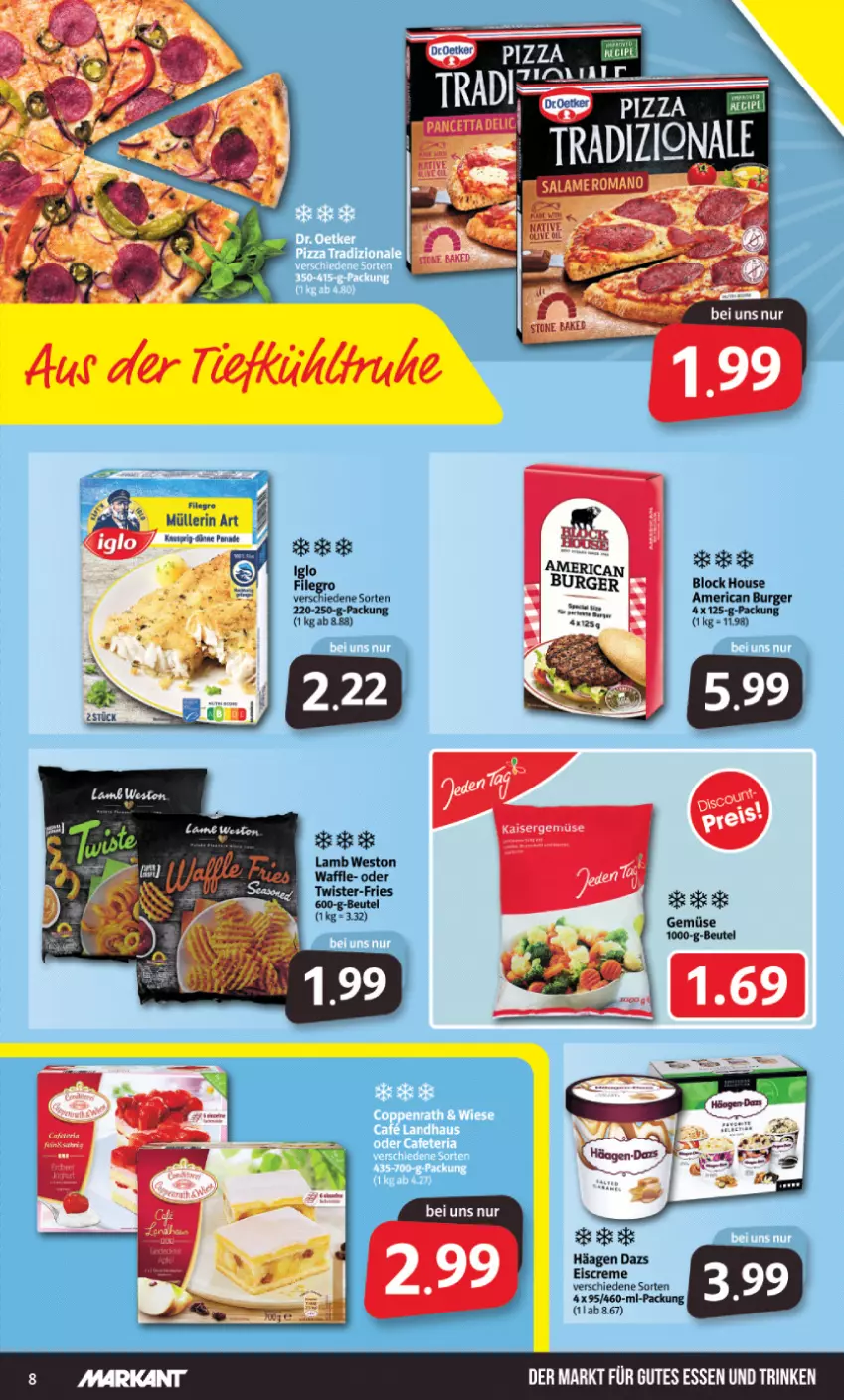 Aktueller Prospekt Markant - Prospekte - von 04.07 bis 09.07.2022 - strona 8 - produkty: beutel, burger, creme, eis, eiscreme, iglo, Müller, müllerin art, pizza