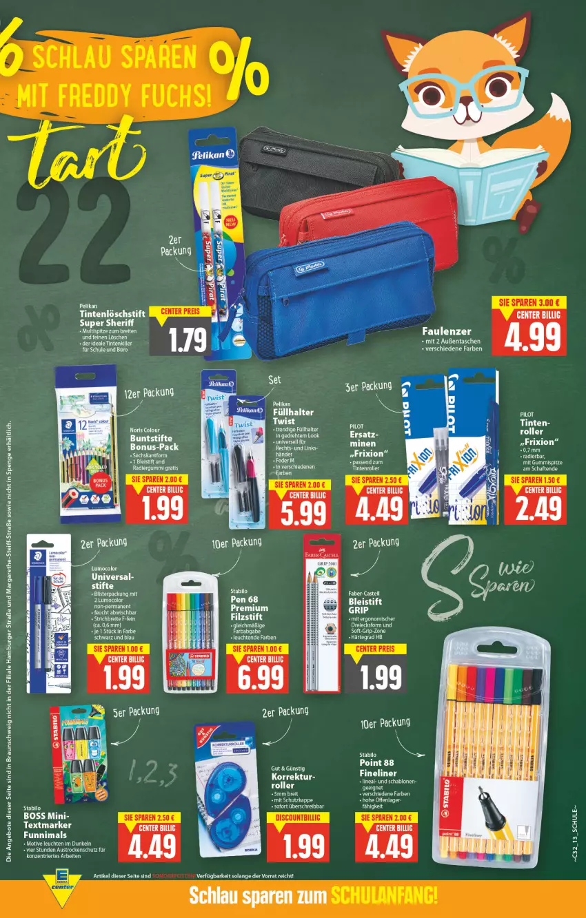 Aktueller Prospekt E Center - Angebote der Woche - von 08.08 bis 13.08.2022 - strona 13 - produkty: angebot, angebote, Bleistift, boss, braun, Brei, buntstifte, burger, eis, elle, ente, Füllhalter, hamburger, Leuchte, leuchten, LG, Radiergummi, rel, Roller, stabilo, stifte, Tasche, taschen, tee, textmarker, Ti