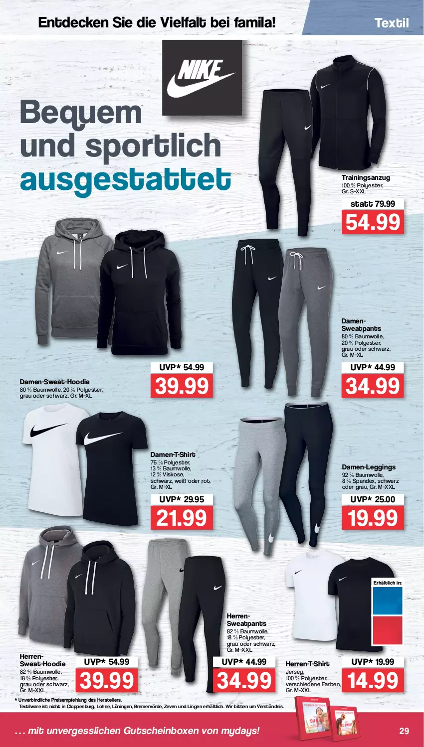 Aktueller Prospekt Famila - Prospekte - von 31.01 bis 05.02.2022 - strona 29 - produkty: Anzug, Bau, baumwolle, decke, eis, elle, gin, gutschein, herren-t-shirt, leggings, mydays, Pants, reis, shirt, Sport, T-Shirt, teller, Ti, trainingsanzug, wolle