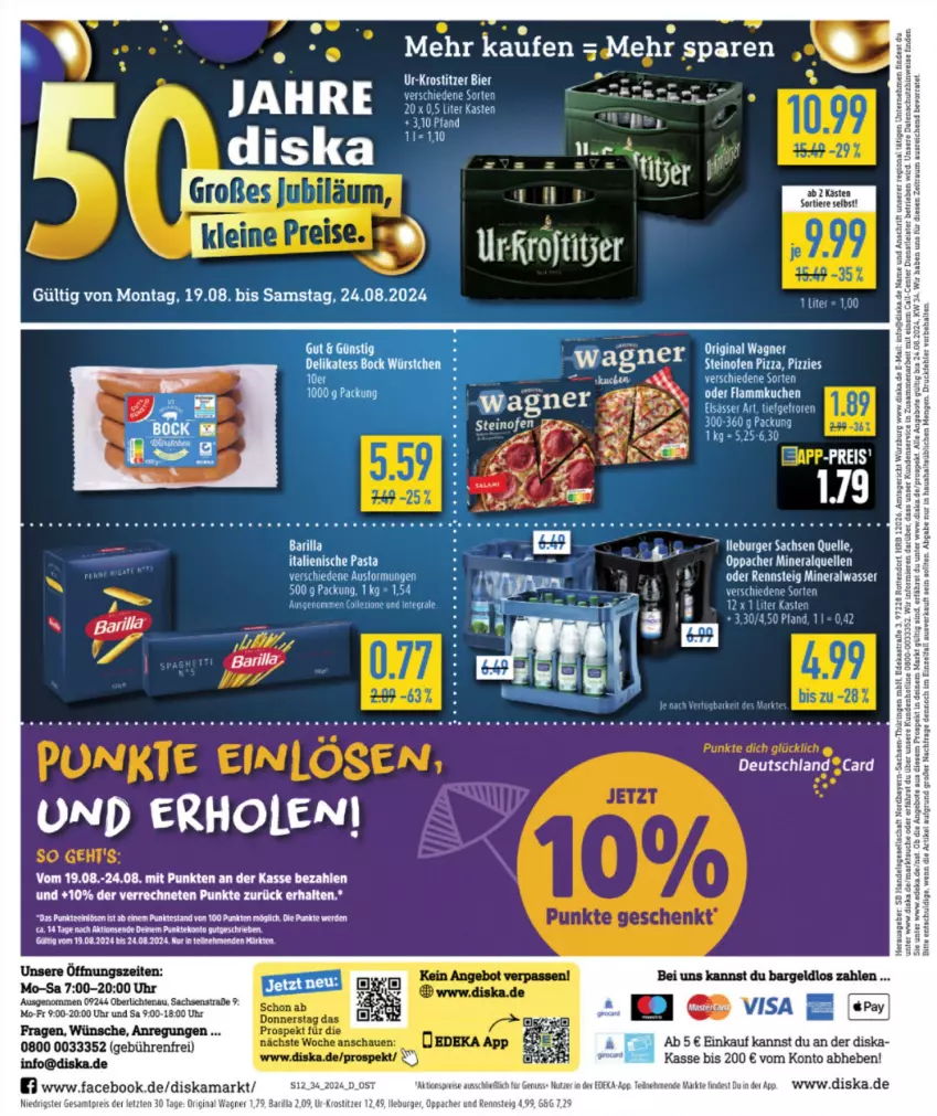 Aktueller Prospekt Diska - von 12.08 bis 17.08.2024 - strona 12 - produkty: aktionspreis, Alwa, angebot, angebote, Astra, burger, deka, eis, elle, elsässer art, ente, erde, gin, italienische pasta, mineralwasser, nuss, original wagner, pasta, reis, ring, sac, Schal, Ti, Tiere, uhr, wagner, wasser, ZTE