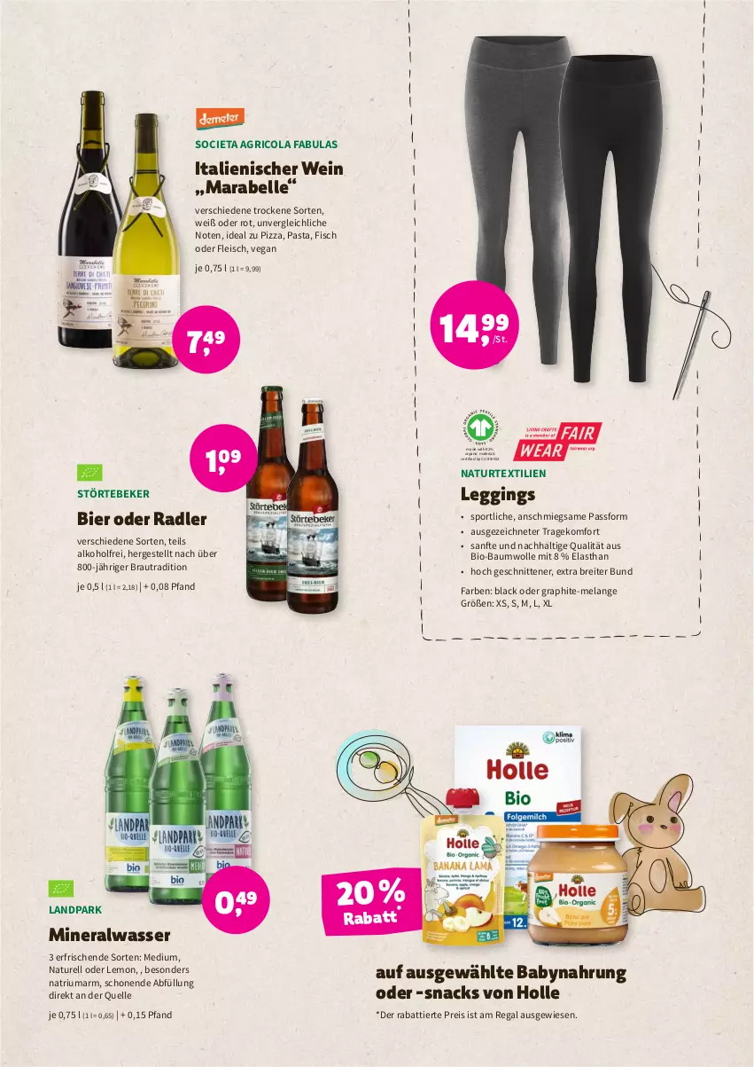 Aktueller Prospekt Denns Biomarkt - Prospekte - von 09.11 bis 22.11.2022 - strona 7 - produkty: alkohol, Alwa, Babynahrung, Bau, baumwolle, bier, bio, bio-baumwolle, Brei, cola, eis, Elan, elle, fisch, fleisch, gin, lack, leggings, mineralwasser, natur, oder radler, pasta, pizza, radler, regal, reis, rel, Ria, Ricola, schnitten, snack, snacks, Sport, störtebeker, Ti, wasser, wein, wolle