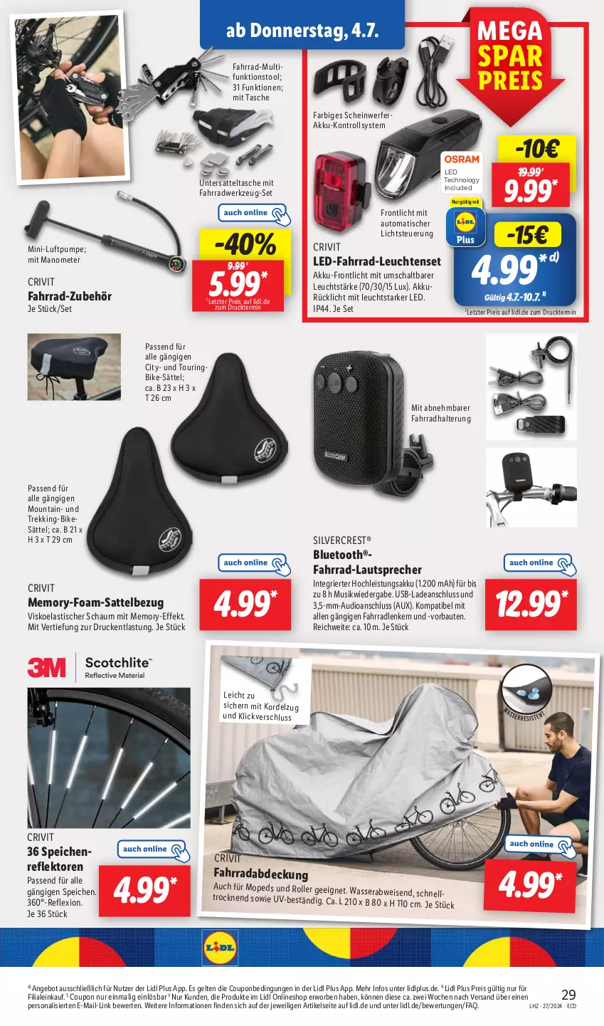 Aktueller Prospekt Lidl - Aktionsprospekt - von 01.07 bis 06.07.2024 - strona 35 - produkty: akku, angebot, asti, auto, Bau, coupon, crivit, eis, Fahrrad, Fahrradhalter, lautsprecher, Leuchte, leuchten, Persona, reis, ring, Roller, sattel, Schal, silvercrest, Tasche, Ti, tisch, usb, werkzeug, ZTE