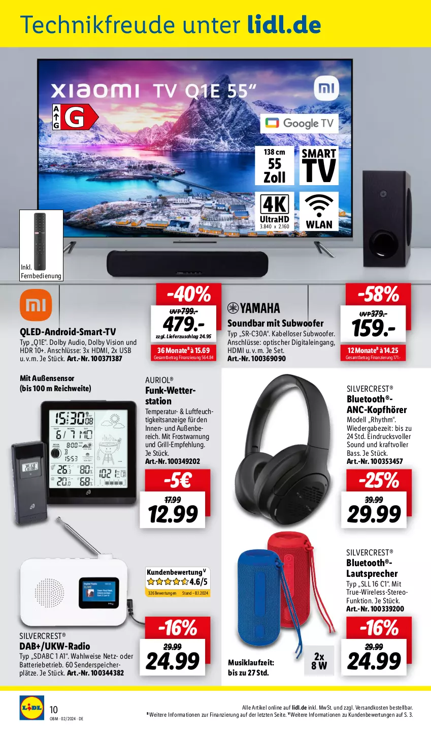 Aktueller Prospekt Lidl - Aktuelle Onlineshop-Highlights - von 01.02 bis 29.02.2024 - strona 10 - produkty: batterie, dell, eis, enders, fernbedienung, grill, HDMI, kopfhörer, kraft, lautsprecher, Mode, ndk, qled, Radio, rel, silvercrest, soundbar, Subwoofer, Ti, tisch, usb, Wetterstation, ZTE