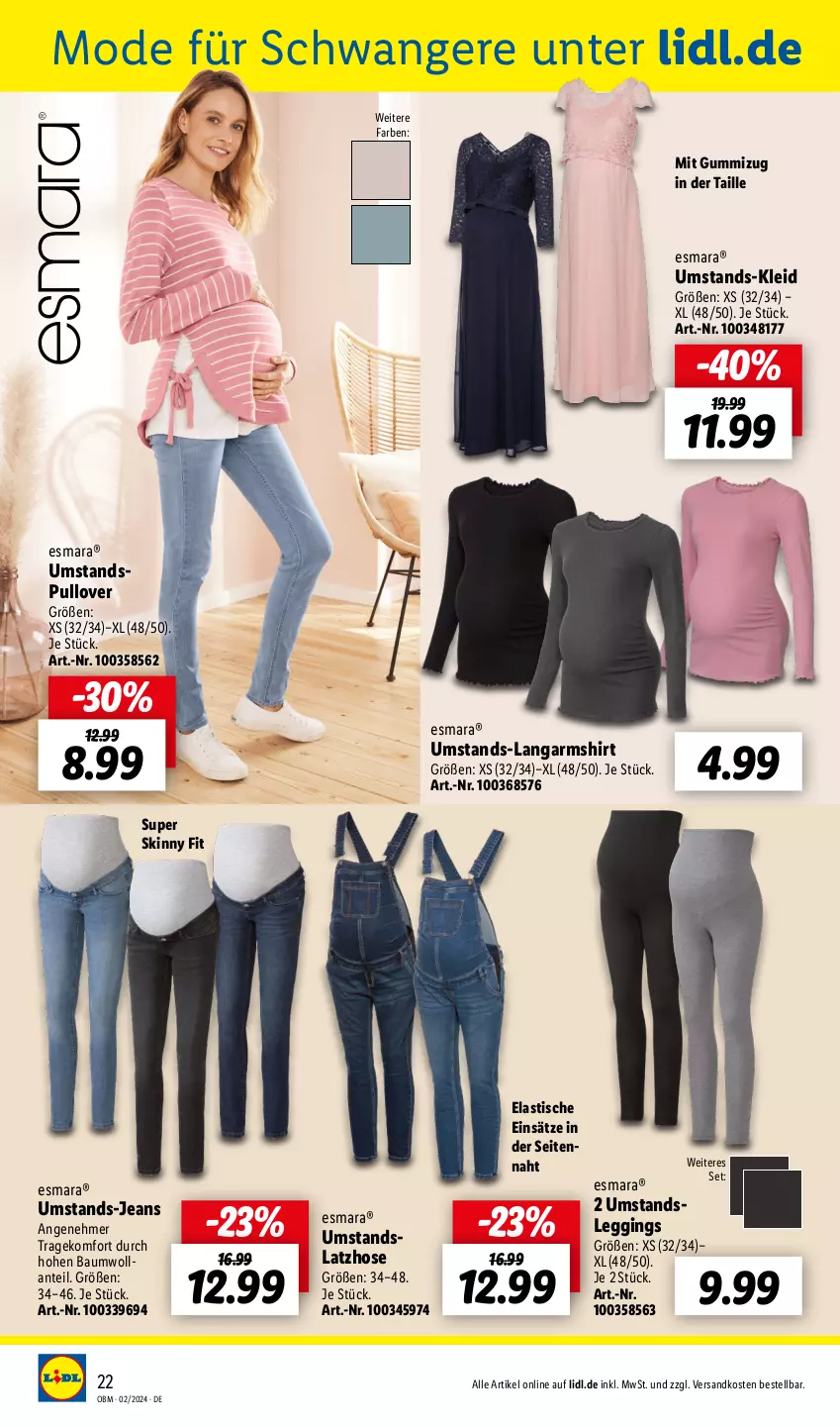 Aktueller Prospekt Lidl - Aktuelle Onlineshop-Highlights - von 01.02 bis 29.02.2024 - strona 22 - produkty: asti, Bau, esmara, gin, hose, jeans, kleid, Langarmshirt, Latzhose, leggings, Mode, ndk, Pullover, shirt, Ti, tisch