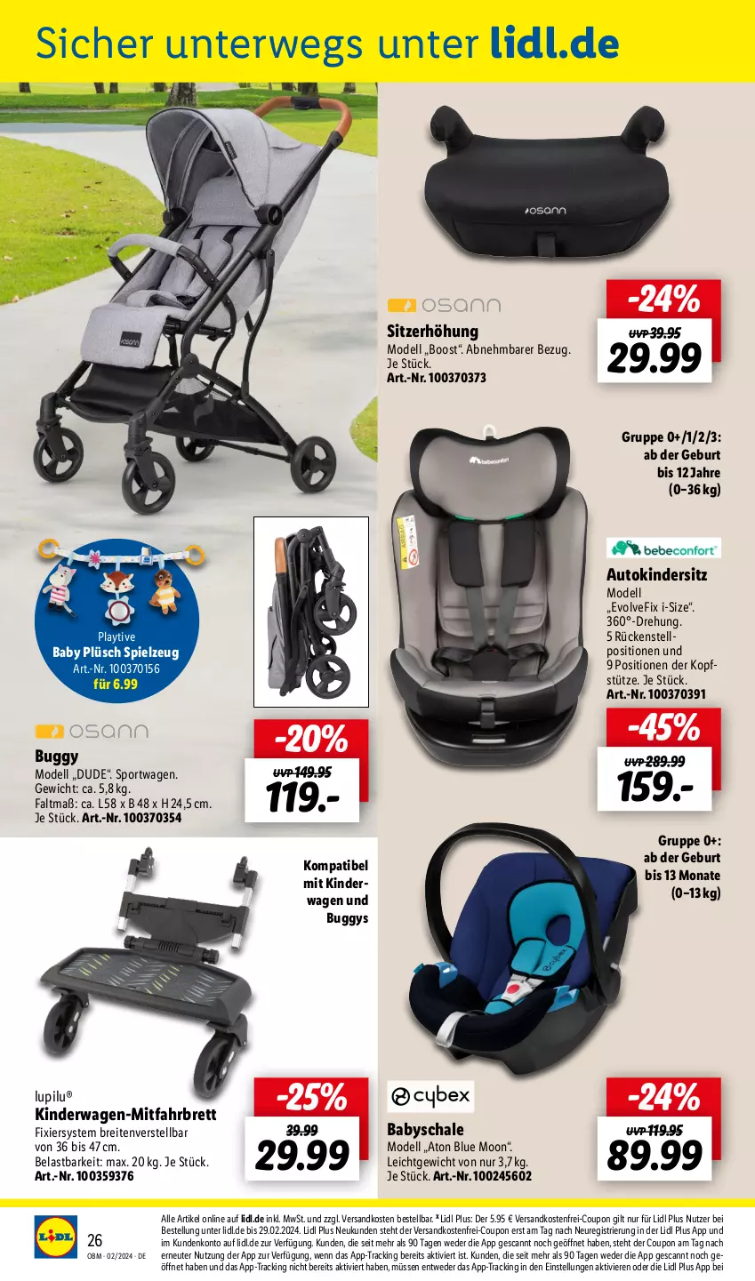 Aktueller Prospekt Lidl - Aktuelle Onlineshop-Highlights - von 01.02 bis 29.02.2024 - strona 26 - produkty: auto, Brei, Buggy, coupon, dell, Kinder, Kindersitz, Kinderwagen, kopfstütze, lupilu, Mode, ndk, Plüsch, rwe, Schal, Schale, Sitzerhöhung, spielzeug, Sport, Ti, versandkostenfrei