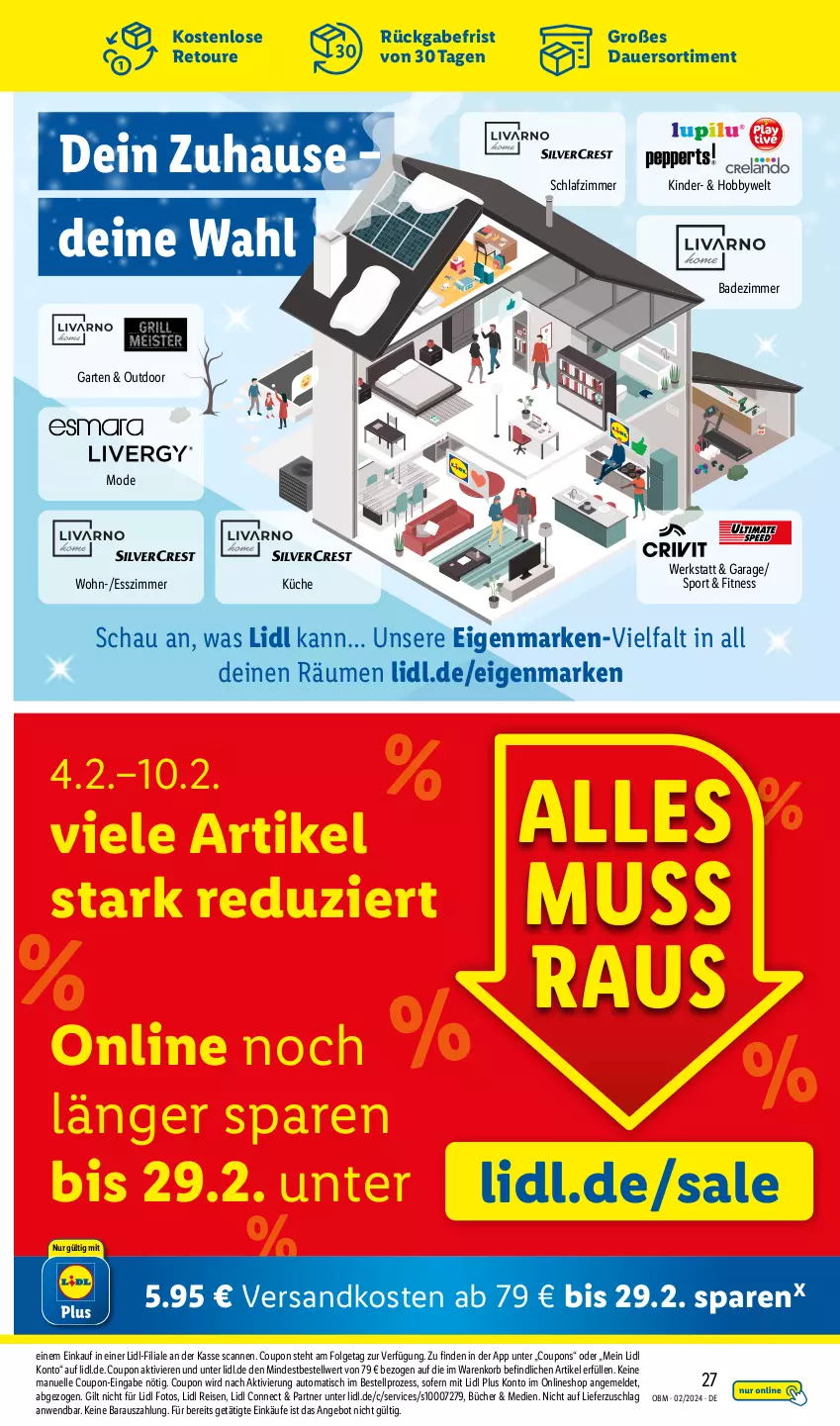 Aktueller Prospekt Lidl - Aktuelle Onlineshop-Highlights - von 01.02 bis 29.02.2024 - strona 27 - produkty: angebot, auer, auto, Bad, coupon, coupons, eis, elle, Esszimmer, Garten, Hobby, Kinder, korb, küche, LG, Mode, ndk, reis, schlafzimmer, Sport, Ti, tisch