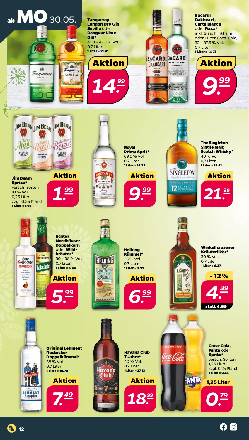 Aktueller Prospekt Netto - Angebote ab Montag - von 30.05 bis 04.06.2022 - strona 12 - produkty: bacardi, coca-cola, cola, doppelkorn, dry gin, fanta, fanta oder, fanta oder sprite, gin, Havana Club, jim beam, korn, kräuter, kräuterlikör, likör, london dry, london dry gin, oakheart, oder sprite, Rostocker, scotch, scotch whisky, single malt, sprite, Sprizz, Tanqueray, Ti, whisky, Wild, winkelhausen