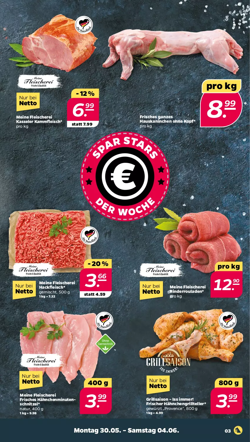 Aktueller Prospekt Netto - Angebote ab Montag - von 30.05 bis 04.06.2022 - strona 3 - produkty: eis, elle, fleisch, Fleischerei, gewürz, grill, Grillteller, hackfleisch, kasseler, minutenschnitzel, natur, rind, rinder, Rinderroulade, rinderrouladen, rouladen, Schere, schnitzel, teller