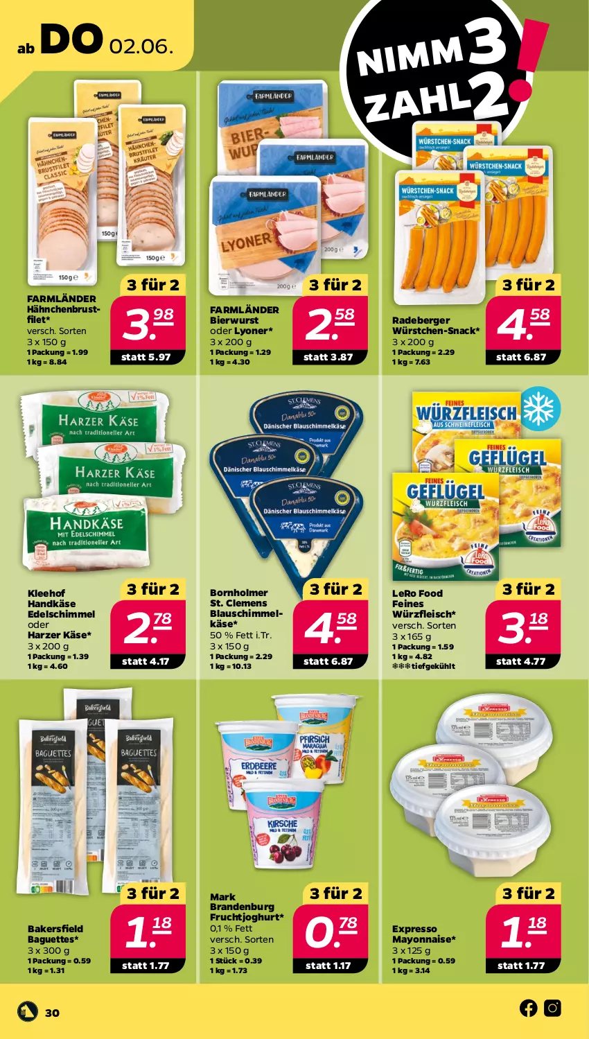 Aktueller Prospekt Netto - Angebote ab Montag - von 30.05 bis 04.06.2022 - strona 30 - produkty: baguette, baguettes, Berger, bier, brustfilet, eis, filet, fleisch, frucht, fruchtjoghurt, hähnchenbrust, hähnchenbrustfilet, joghur, joghurt, Käse, lyoner, mayonnaise, ndk, radeberger, snack, Ti, wurst, würstchen, Yo