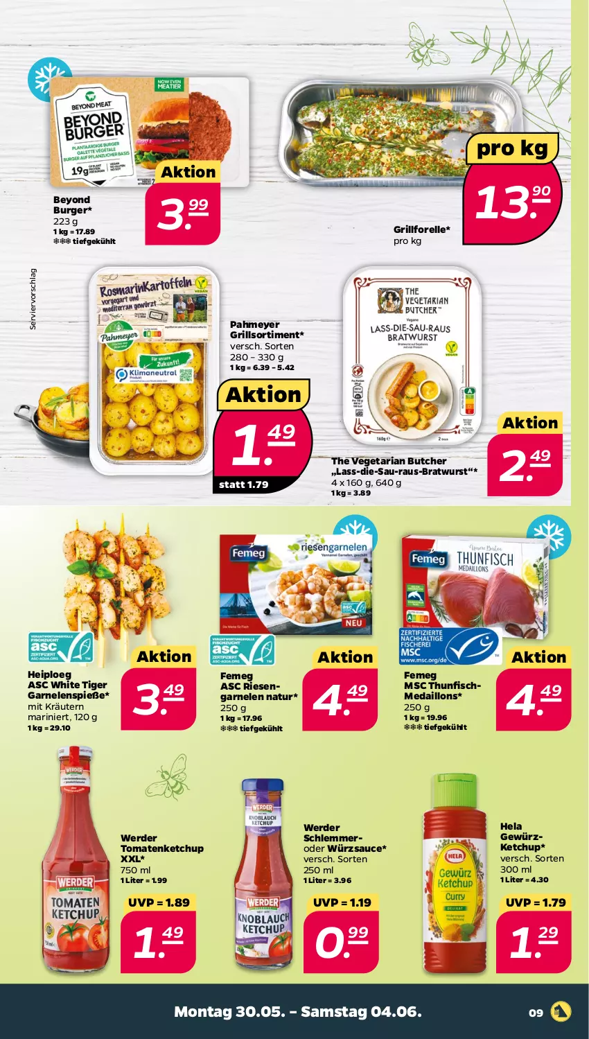 Aktueller Prospekt Netto - Angebote ab Montag - von 30.05 bis 04.06.2022 - strona 9 - produkty: bratwurst, burger, elle, erde, femeg, fisch, forelle, garnelen, gewürz, gewürzketchup, grill, Hela, ketchup, kräuter, kräutern, medaillons, natur, rel, Ria, riesengarnelen, sauce, The Vegetarian Butcher, thunfisch, Ti, tomate, tomaten, tomatenketchup, Vegeta, wurst, würzsauce, Yo