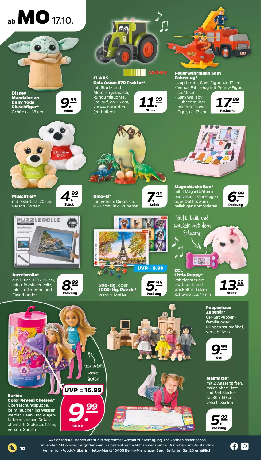 Aktueller Prospekt Netto - Woche 42 - von 17.10 bis 22.10.2022 - strona 10 - produkty: auer, Barbie, batterie, batterien, disney, ehrmann, erde, Leuchte, LG, möbel, Plüsch, Puppe, Puzzle, Ria, rwe, shirt, stifte, T-Shirt, Ti, tisch, venus, wasser, Yo, ZTE