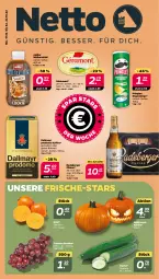 Gazetka promocyjna Netto - Woche 42 - Gazetka - ważna od 22.10 do 22.10.2022 - strona 1 - produkty: Berger, bohne, bohnen, chips, dallmayr, dallmayr prodomo, géramont, gurke, kaffee, Kaki, Kürbis, milch, Müller, müllermilch, pils, pilsner, pringles, prodomo, radeberger, radeberger pilsner, ring, Ti, trauben