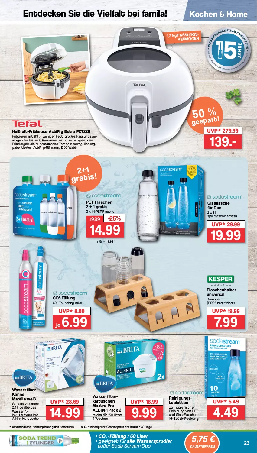 Aktueller Prospekt Famila - Prospekte - von 14.08 bis 19.08.2023 - strona 24 - produkty: auer, auto, bambus, dauertiefpreis, decke, eis, elle, flasche, fritteuse, glasflasche, Maxtra, pet-flasche, Reinigung, reis, rel, Soda, spülmaschinen, tablet, tablett, Tablette, teller, Ti, tiefpreis, Tiere, tisch, wasser, wasserfilter, wassersprudler, ZTE