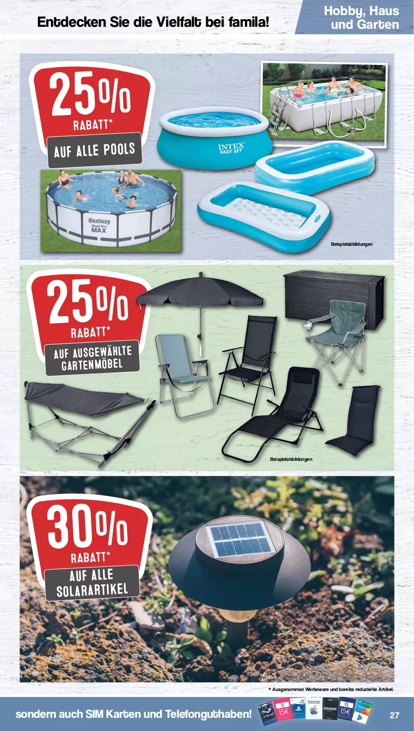 Aktueller Prospekt Famila - Prospekte - von 14.08 bis 19.08.2023 - strona 28 - produkty: beispielabbildung, decke, eis, Garten, gartenmöbel, Hobby, möbel, pool, sim, telefon, Ti