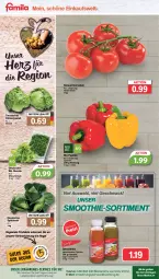 Gazetka promocyjna Famila - Prospekte - Gazetka - ważna od 19.08 do 19.08.2023 - strona 2 - produkty: bio, cola, eis, eisbergsalat, flasche, lebensmittel, mac, paprika, Rauch, regal, rucola, salat, Schal, Schale, smoothie, smoothies, spitzkohl, strauchtomaten, telefon, Ti, tomate, tomaten, uhr