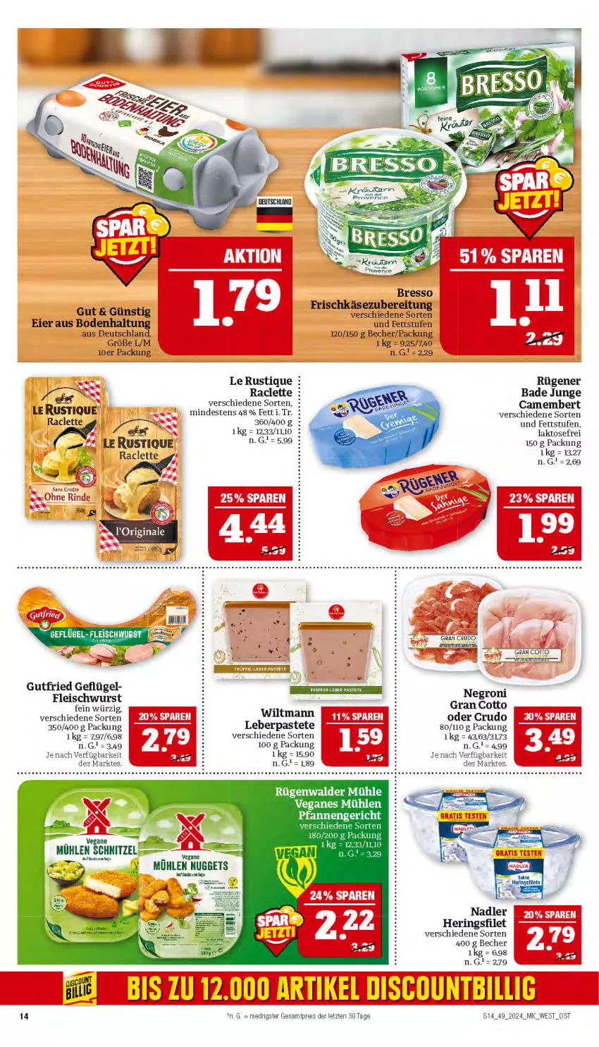 Aktueller Prospekt Marktkauf - Prospekt - von 01.12 bis 07.12.2024 - strona 14 - produkty: Bad, Bade Junge, Becher, bresso, eier, eis, fleisch, fleischwurst, frischkäse, Geflügel, gutfried, Käse, Le Rustique, pastete, pfanne, pfannen, reis, ring, Rügener, rügenwalder, rügenwalder mühle, soja, Ti, wurst, ZTE