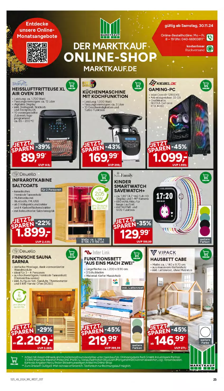 Aktueller Prospekt Marktkauf - Prospekt - von 01.12 bis 07.12.2024 - strona 25 - produkty: akku, angebot, angebote, Bau, bett, buch, eis, fritteuse, gaming-pc, Holz, Intel, kamera, Kinder, korb, küche, Küchen, küchenmaschine, latte, lattenrost, Leuchte, Liege, mac, massivholz, matratze, ndk, Ofen, ohne matratze, reis, rezept, Ria, rtx, rum, salz, schubladen, smartwatch, Spektrum, telefon, thermometer, Ti, uhr, usb