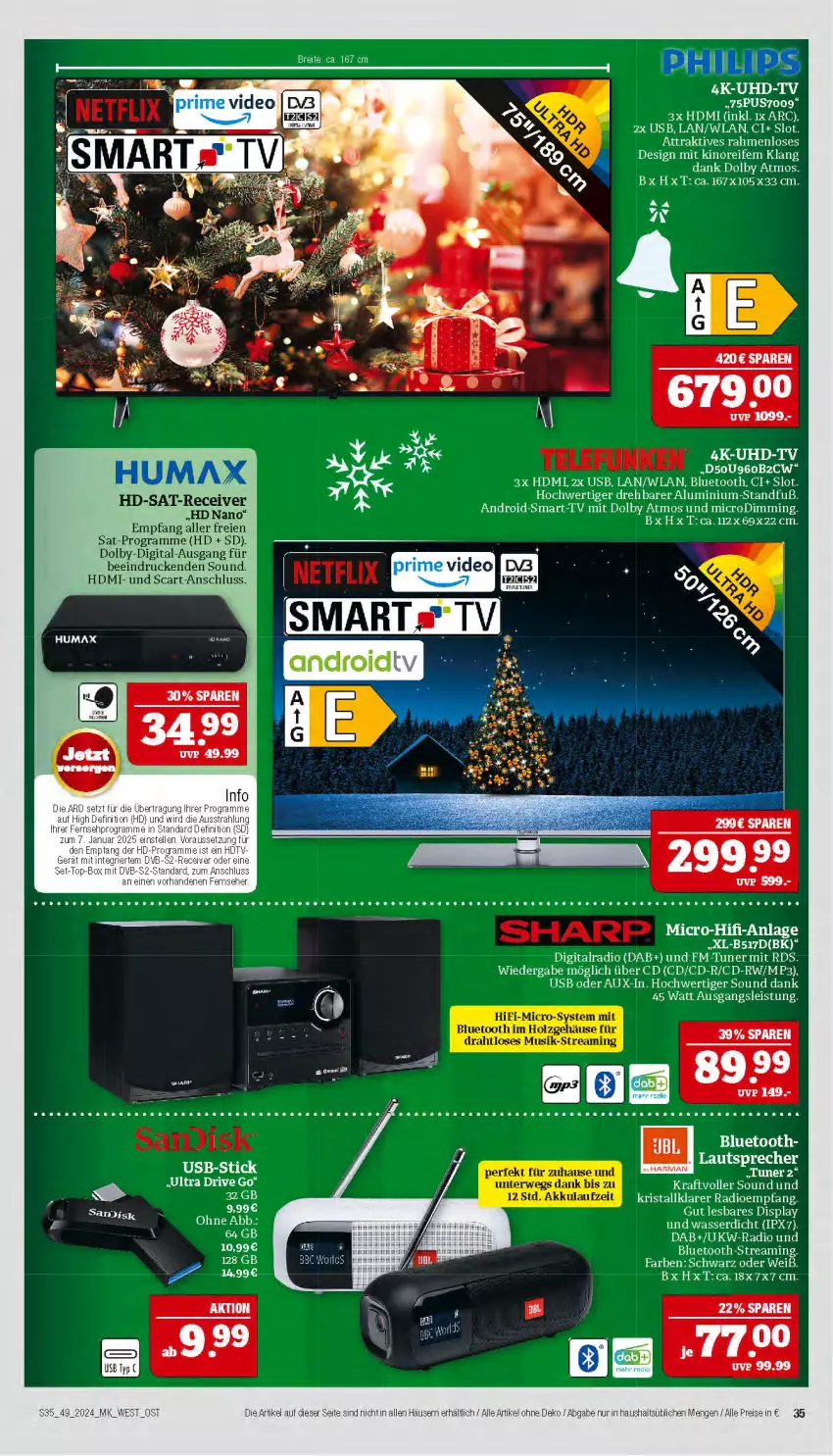 Aktueller Prospekt Marktkauf - Prospekt - von 01.12 bis 07.12.2024 - strona 35 - produkty: deo, eis, harman, HDMI, kraft, Mp3, Radio, tee, Ti, tuner, uhd, UHD-TV, usb, wasser